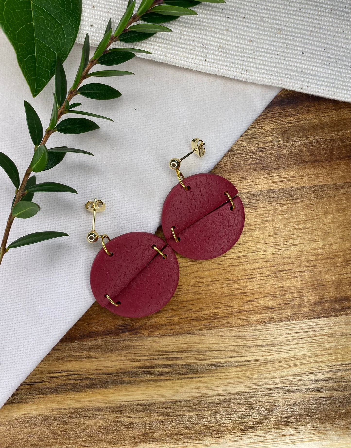 Statement dangles - textured burgundy semi-circles