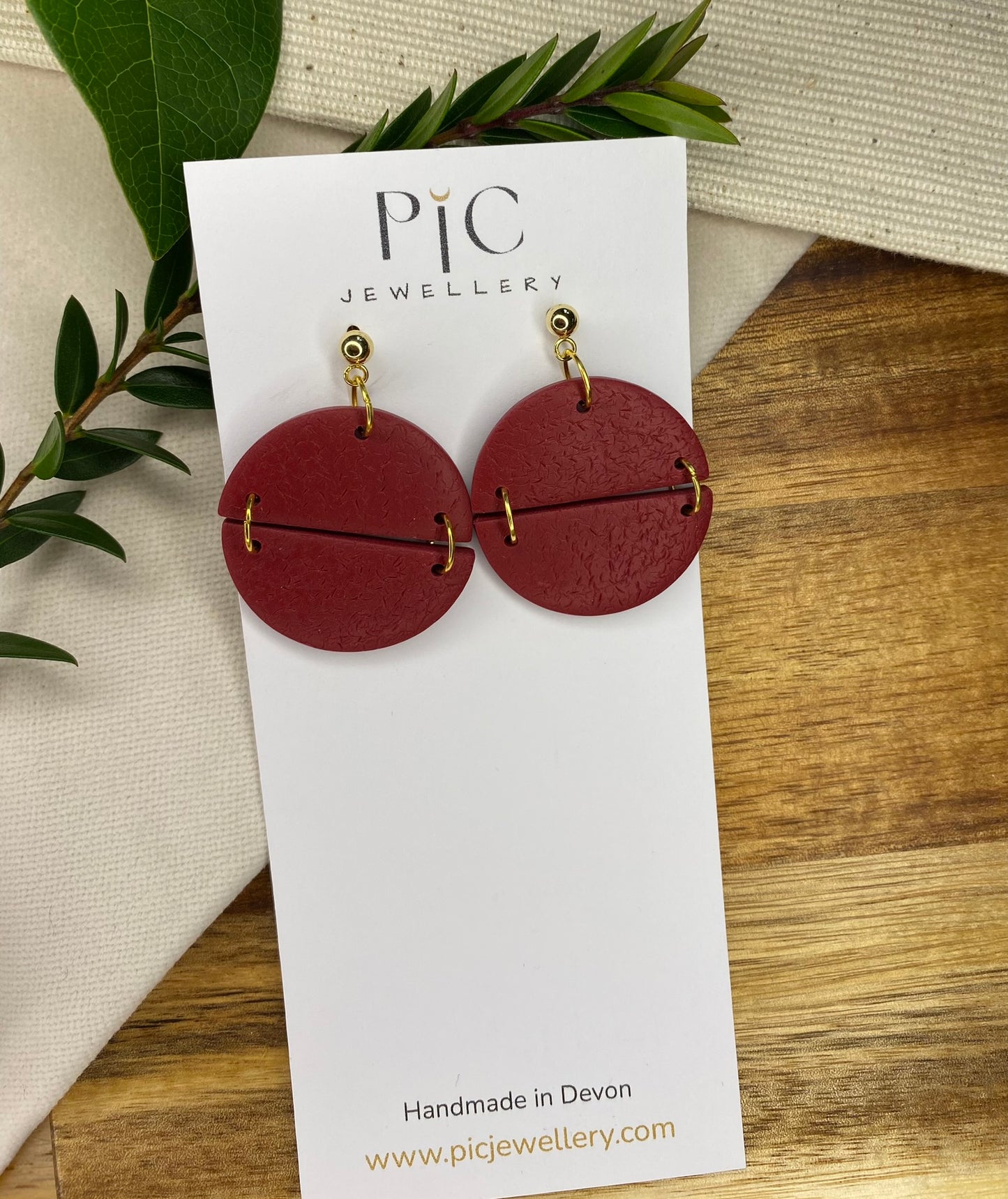 Statement dangles - textured burgundy semi-circles