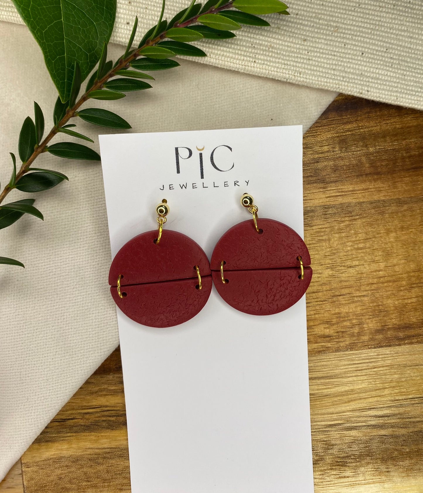 Statement dangles - textured burgundy semi-circles