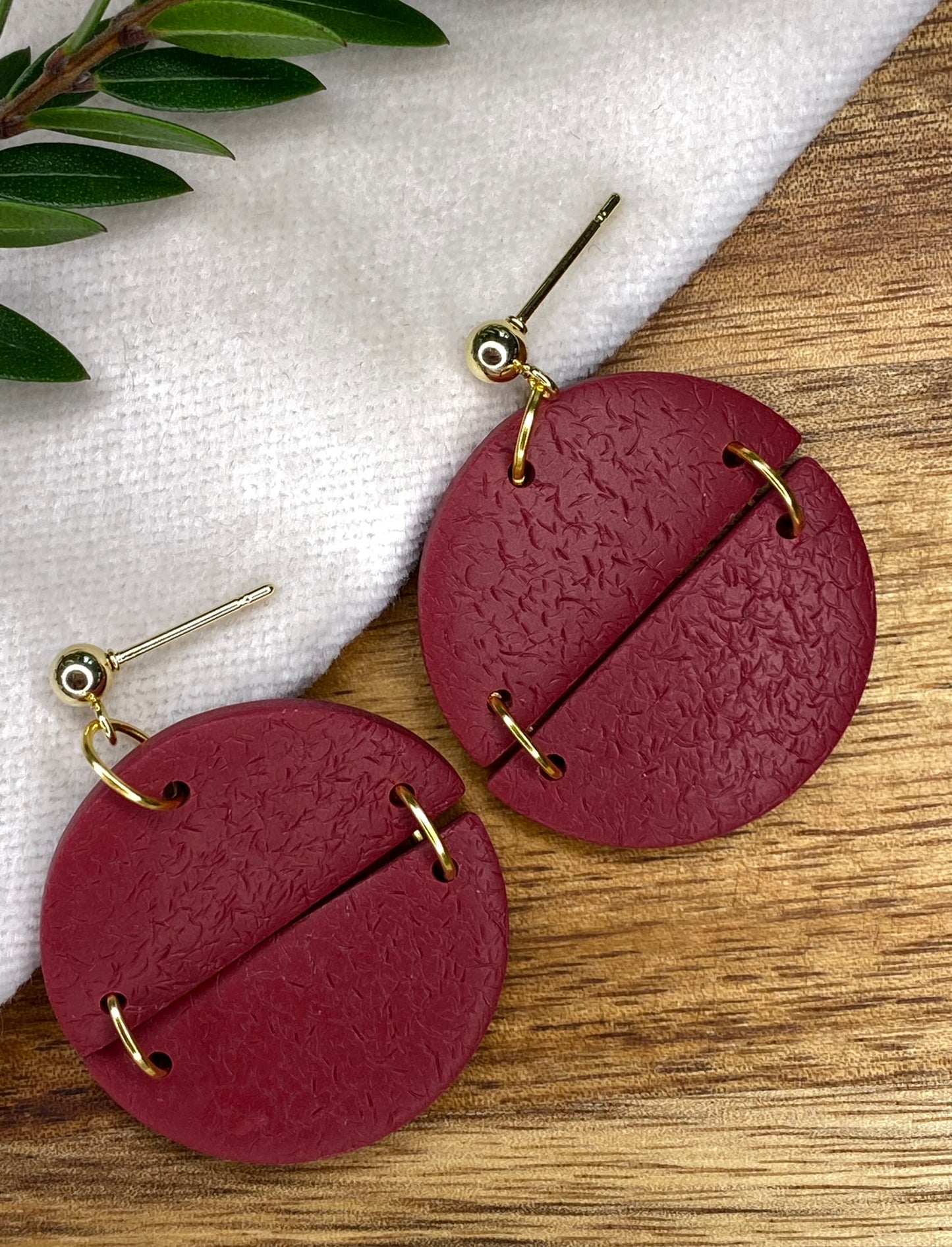 Statement dangles - textured burgundy semi-circles