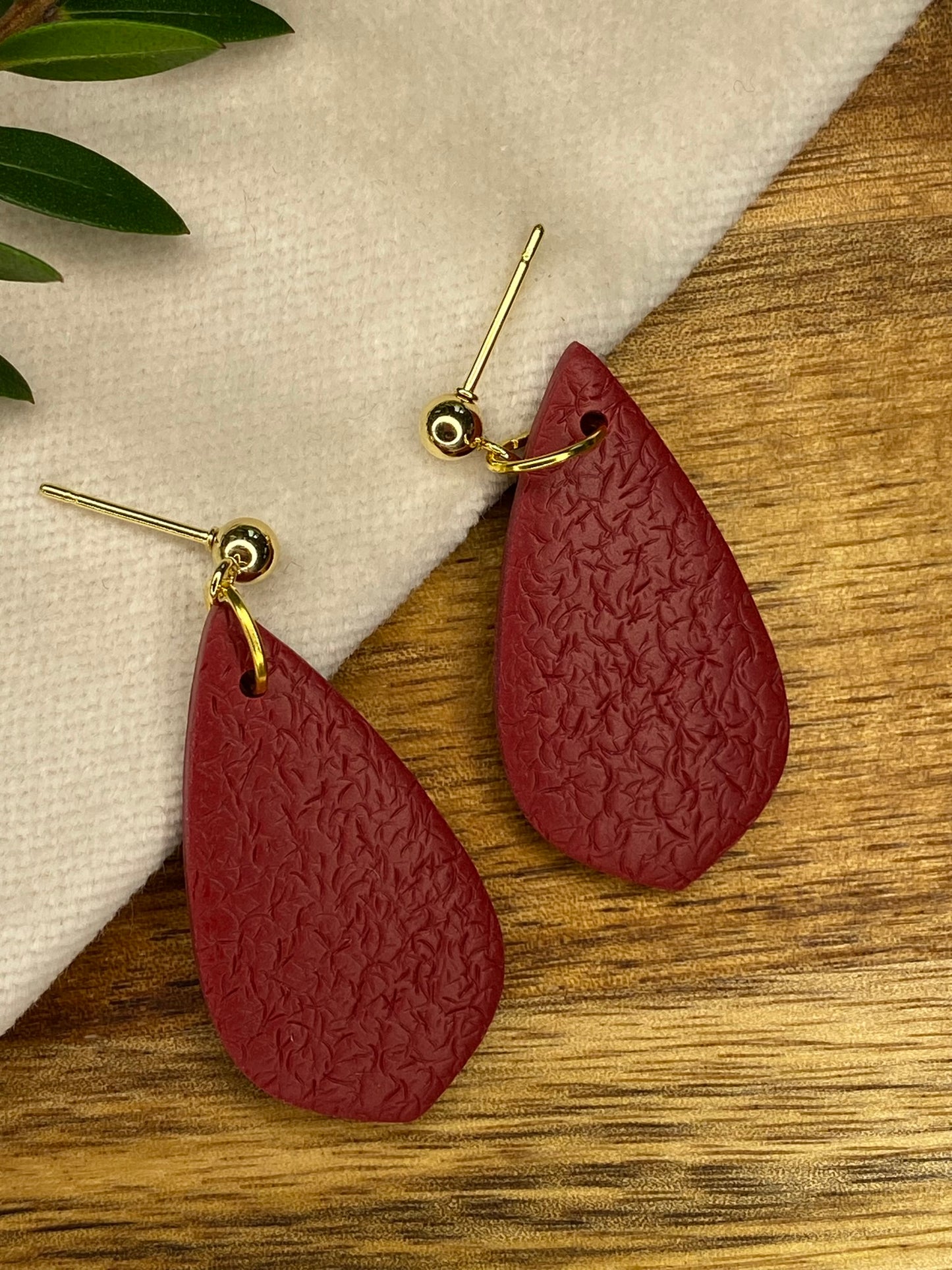 Medium dangles - textured burgundy teardrops