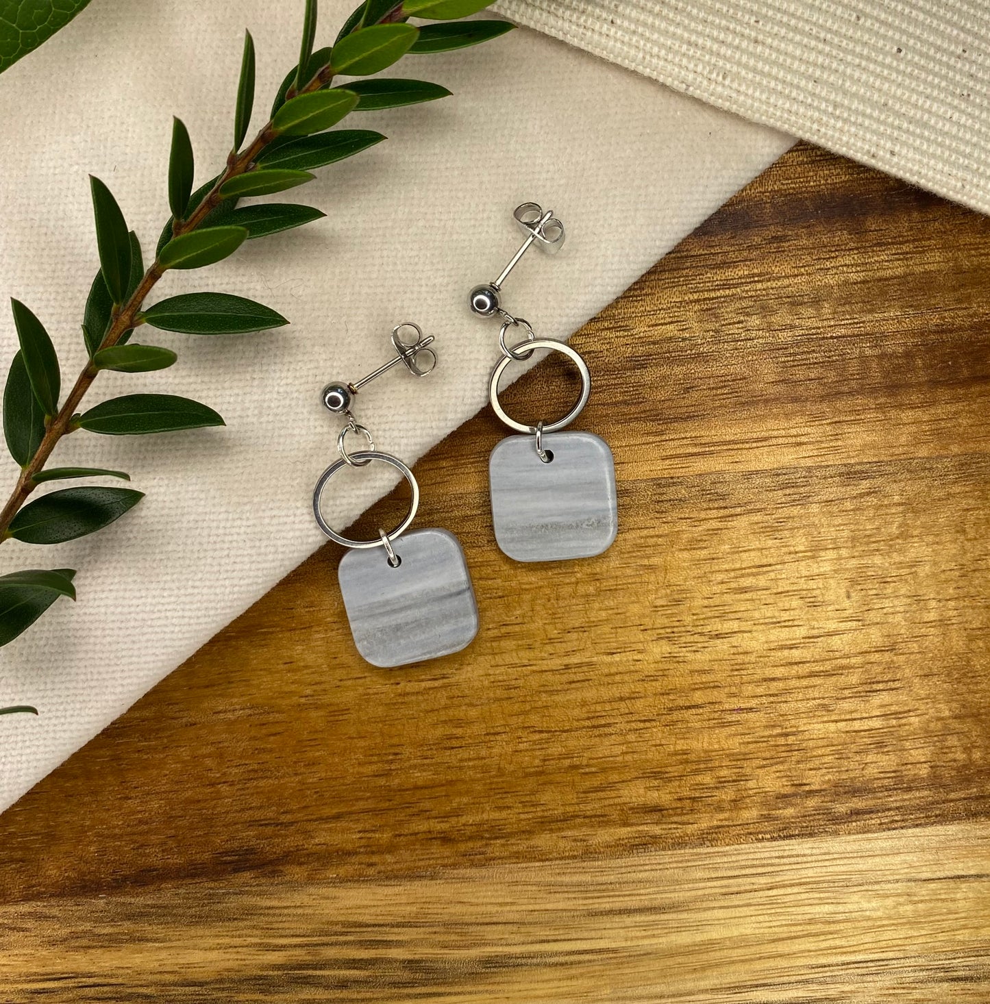 Medium dangles - stone square with steel circle