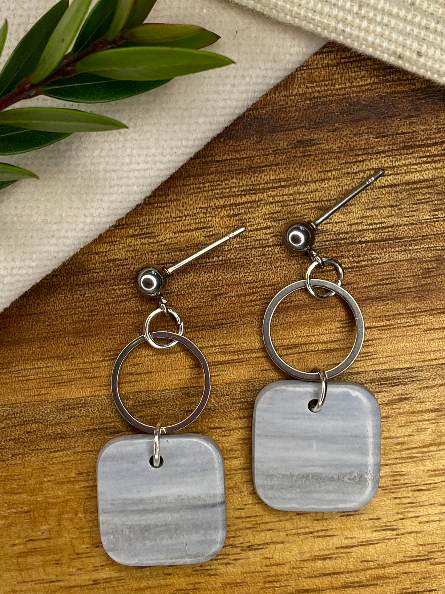 Medium dangles - stone square with steel circle