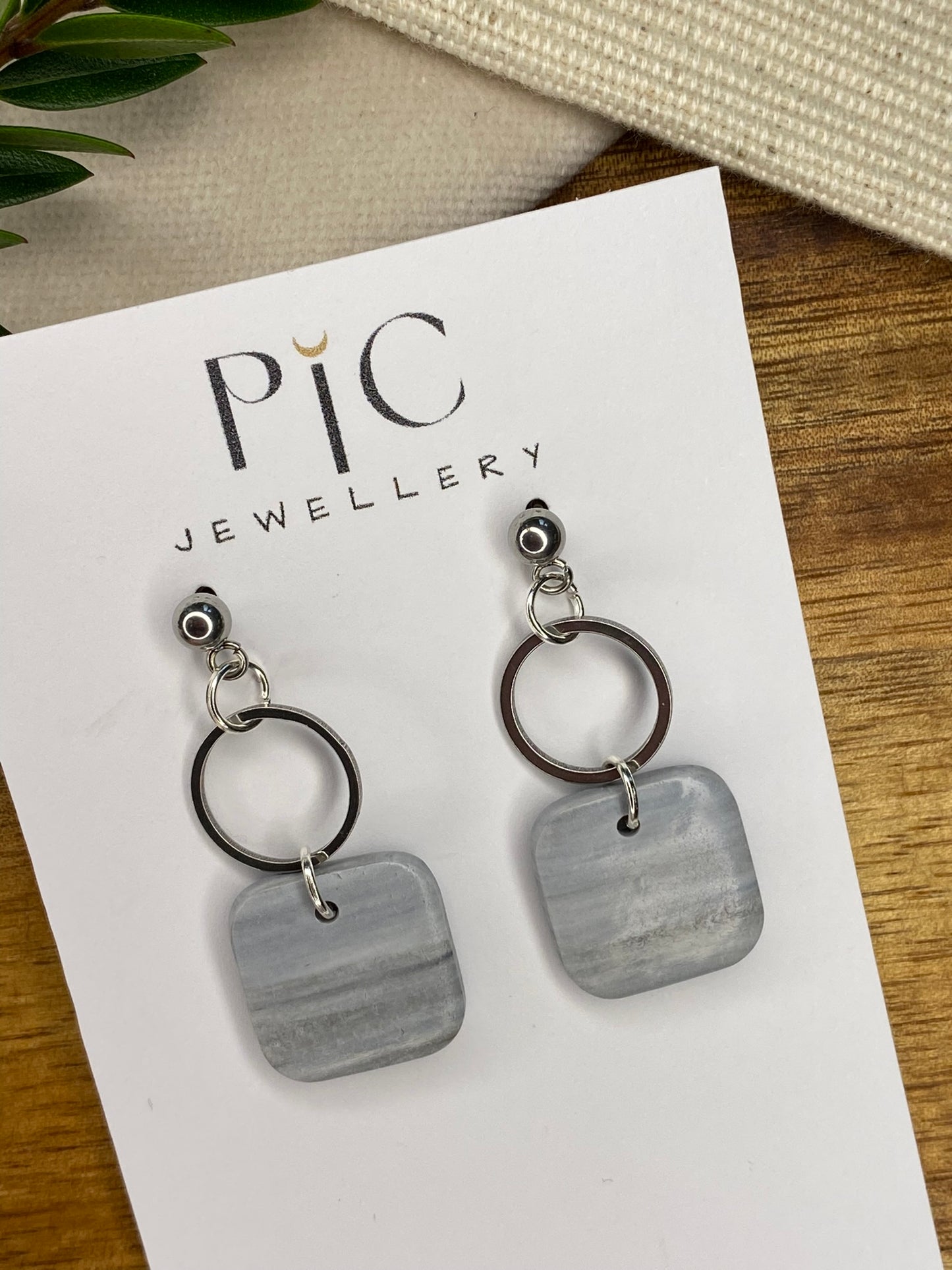 Medium dangles - stone square with steel circle