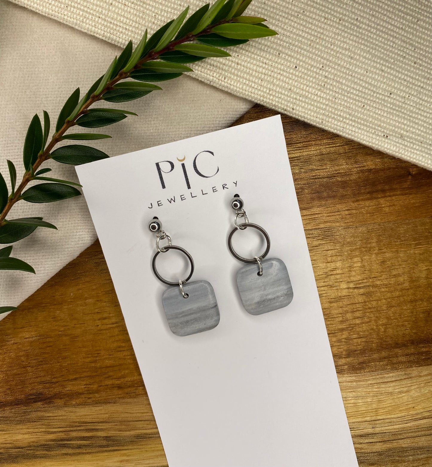 Medium dangles - stone square with steel circle