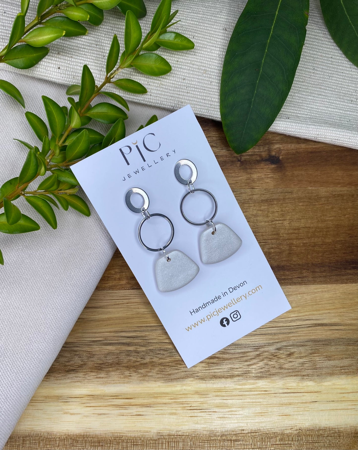 Statement dangles - pearlescent rounded trapezium and silver circle