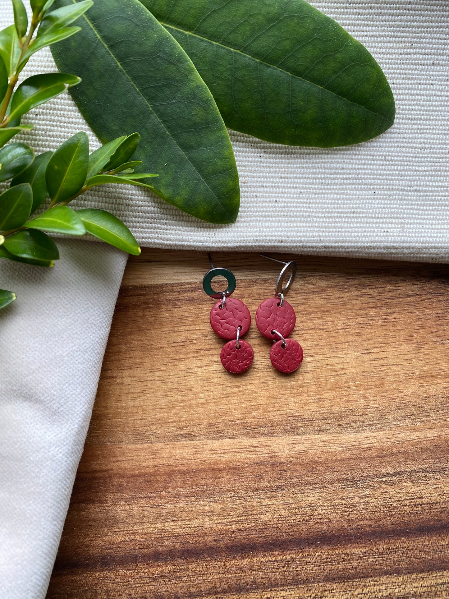 Medium dangles - textured burgundy circles