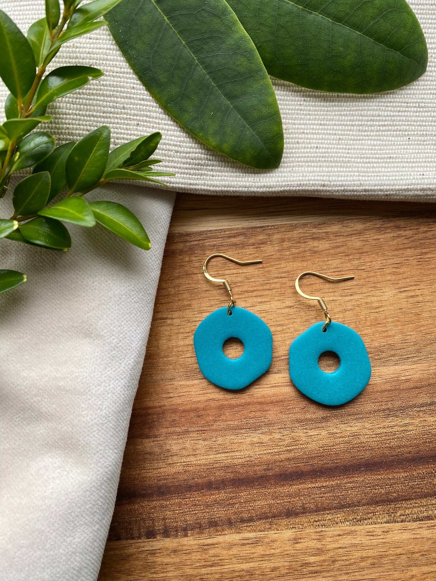 Medium dangles - teal organic doughnuts