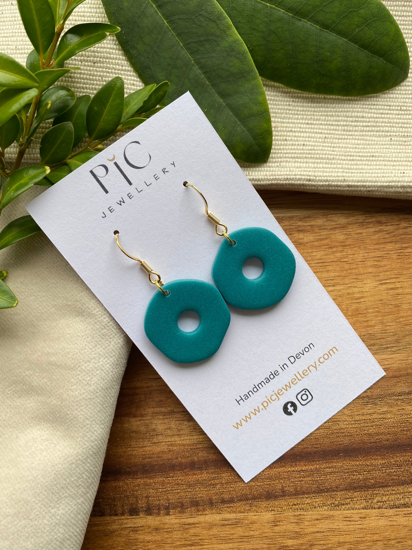 Medium dangles - teal organic doughnuts
