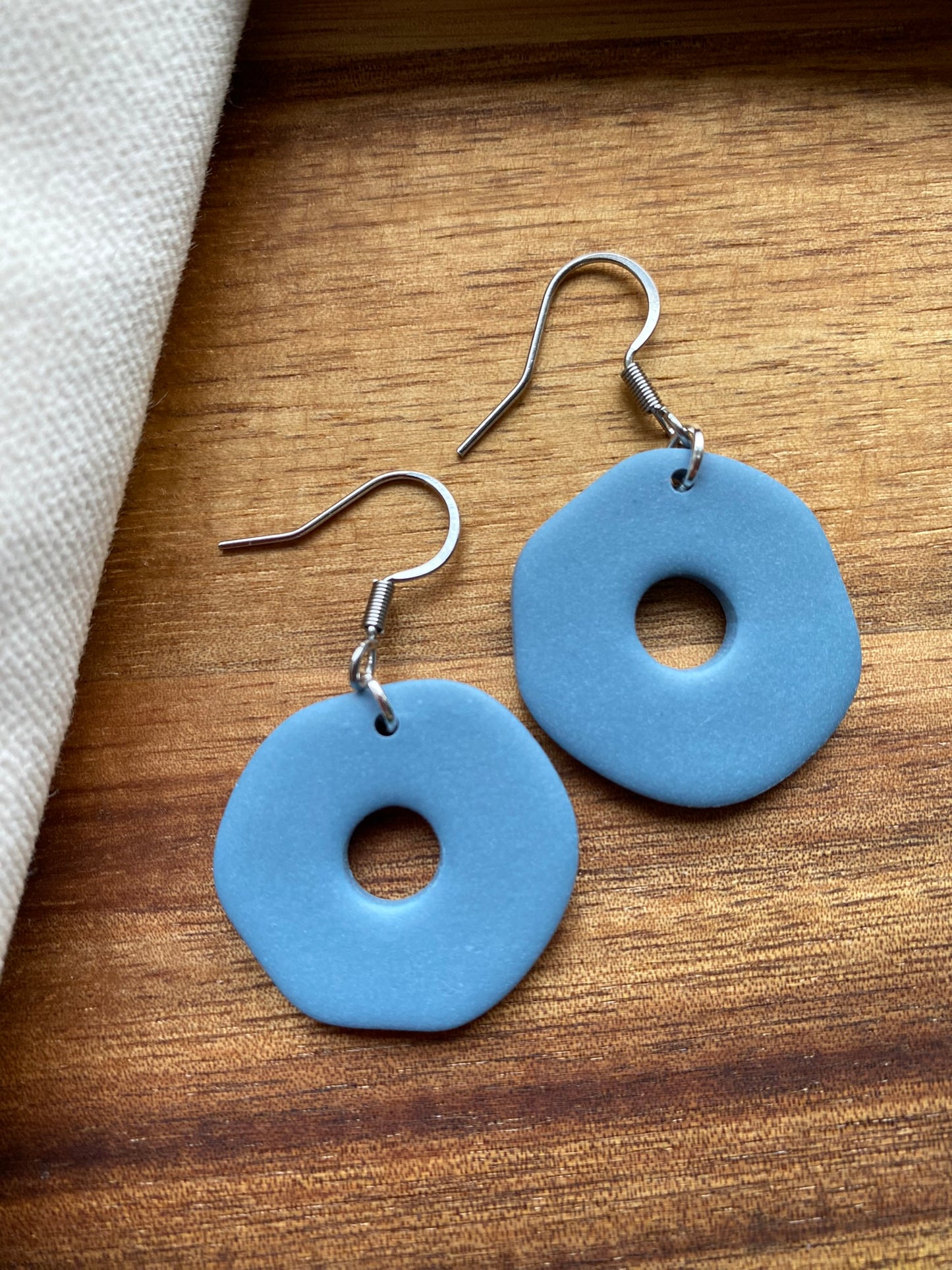 Medium dangles - denim blue organic doughnuts