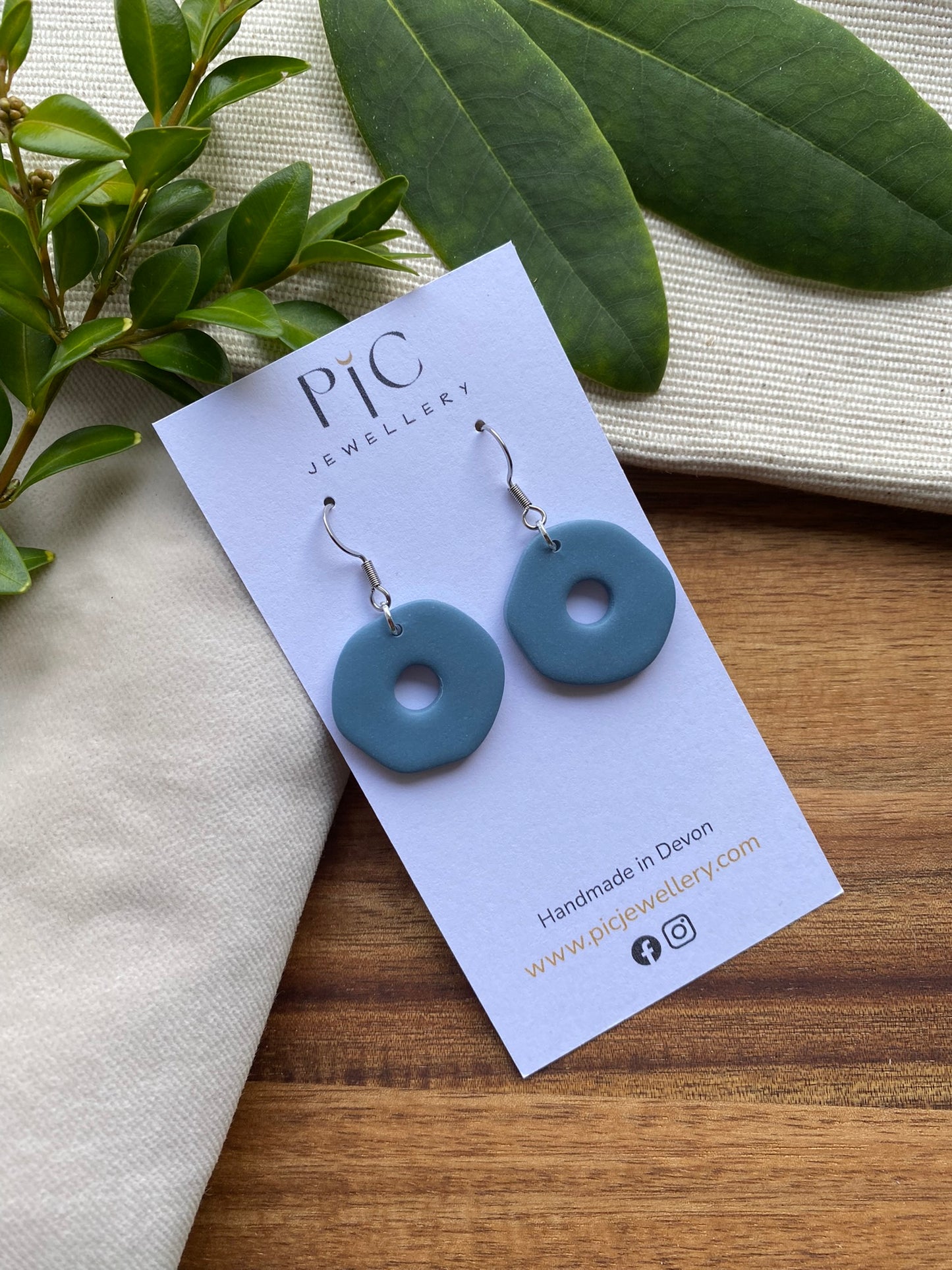 Medium dangles - denim blue organic doughnuts