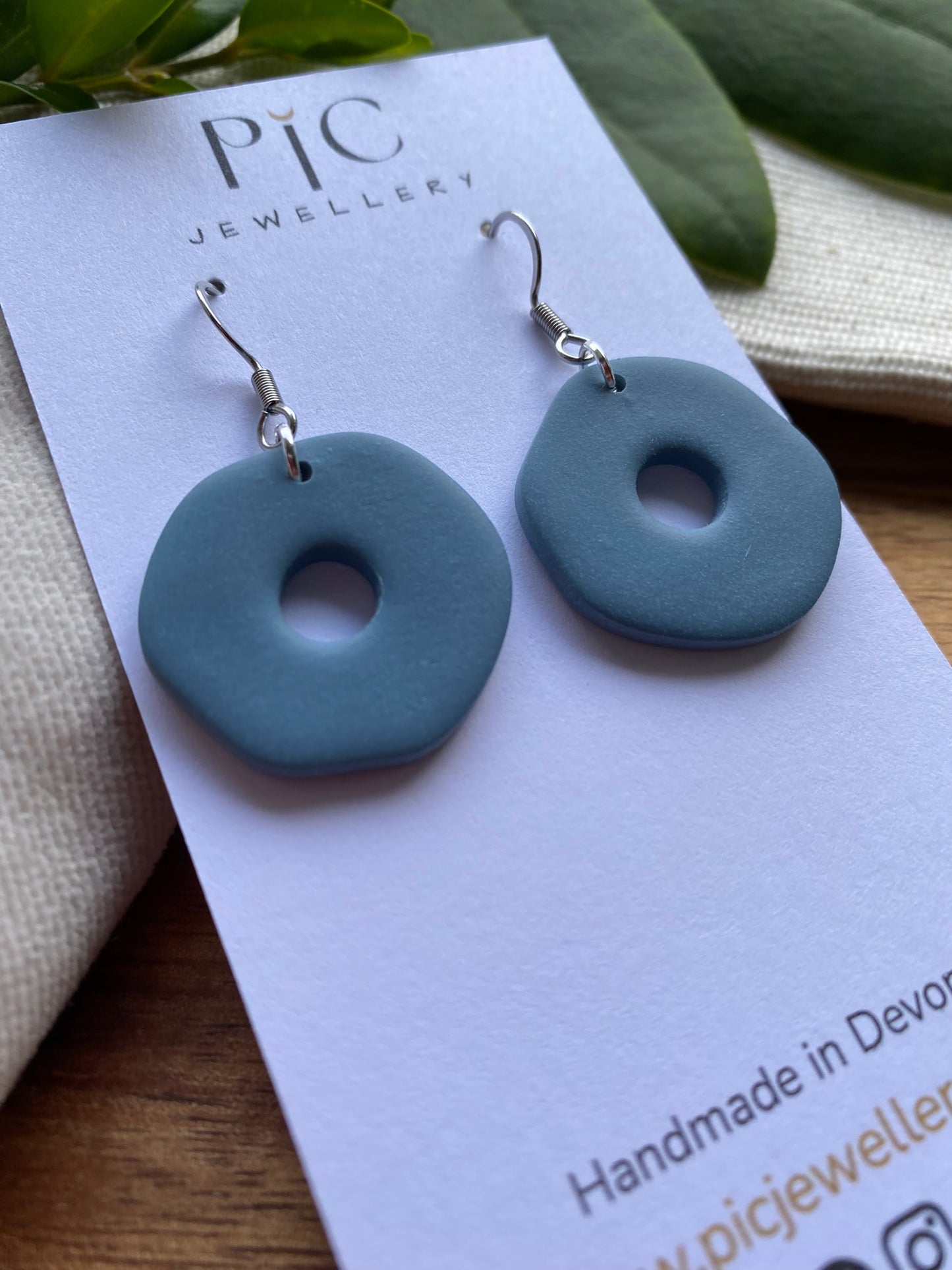 Medium dangles - denim blue organic doughnuts