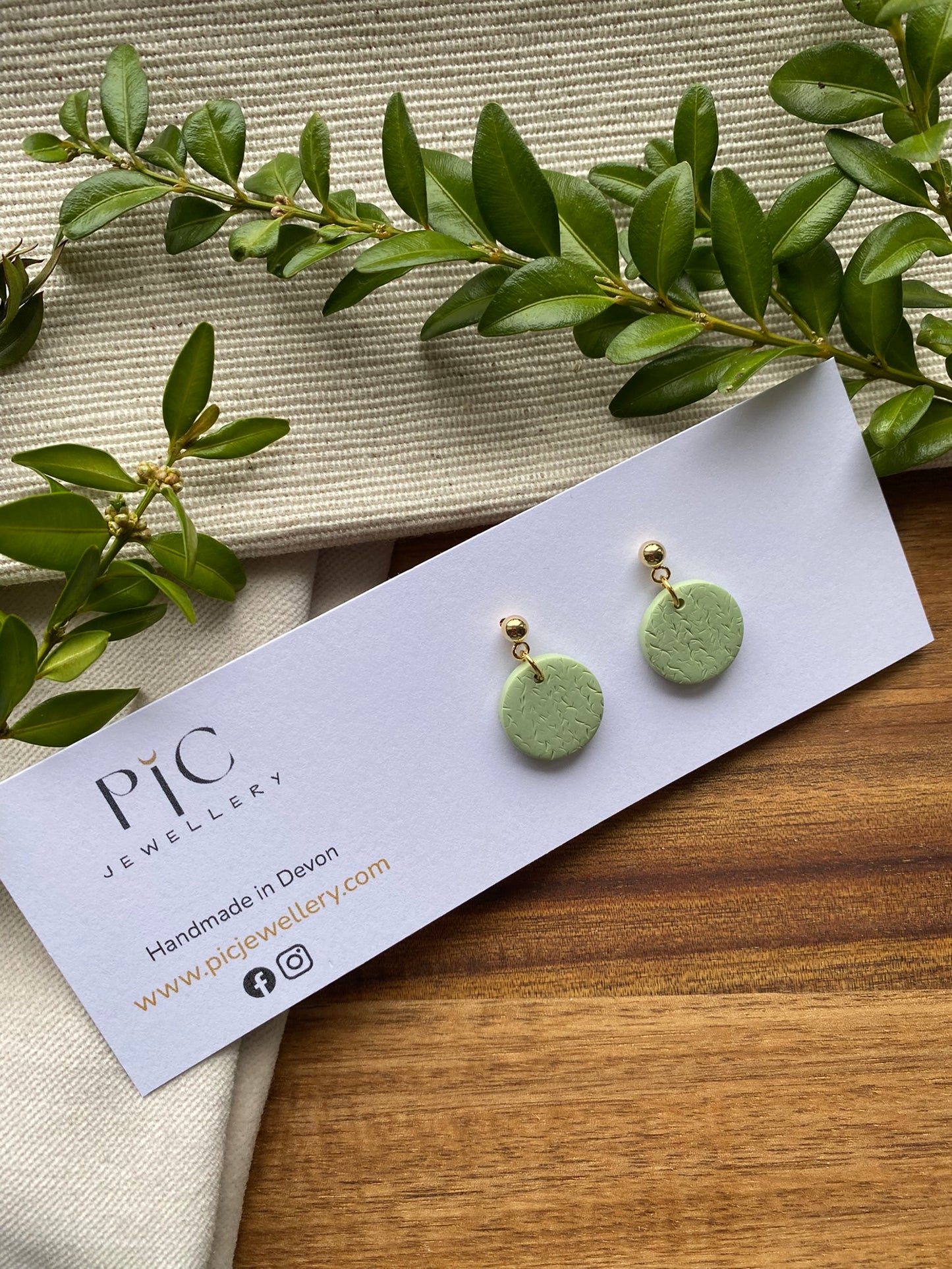 Dinky dangles - textured pale mint green circles