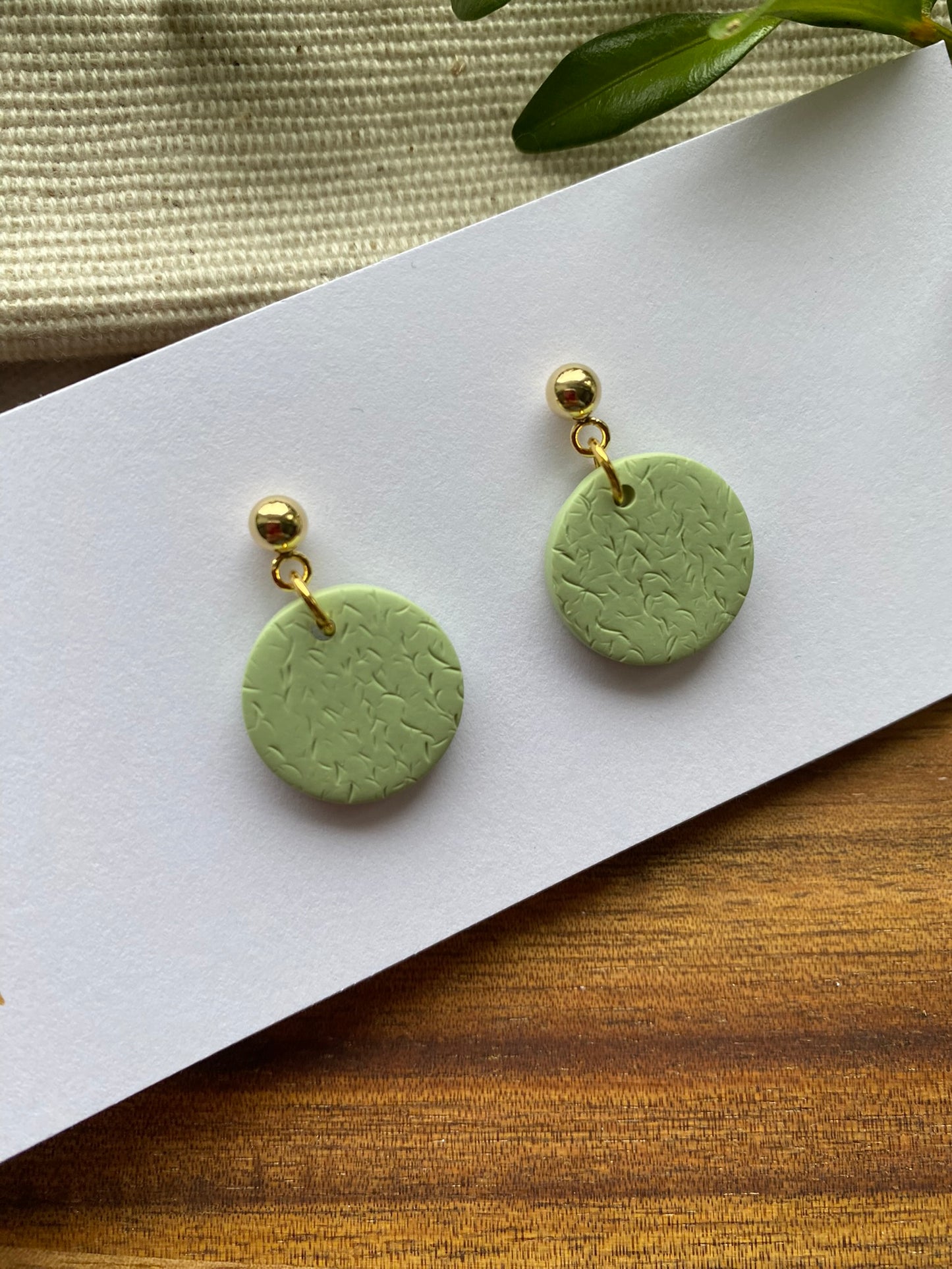 Dinky dangles - textured pale mint green circles
