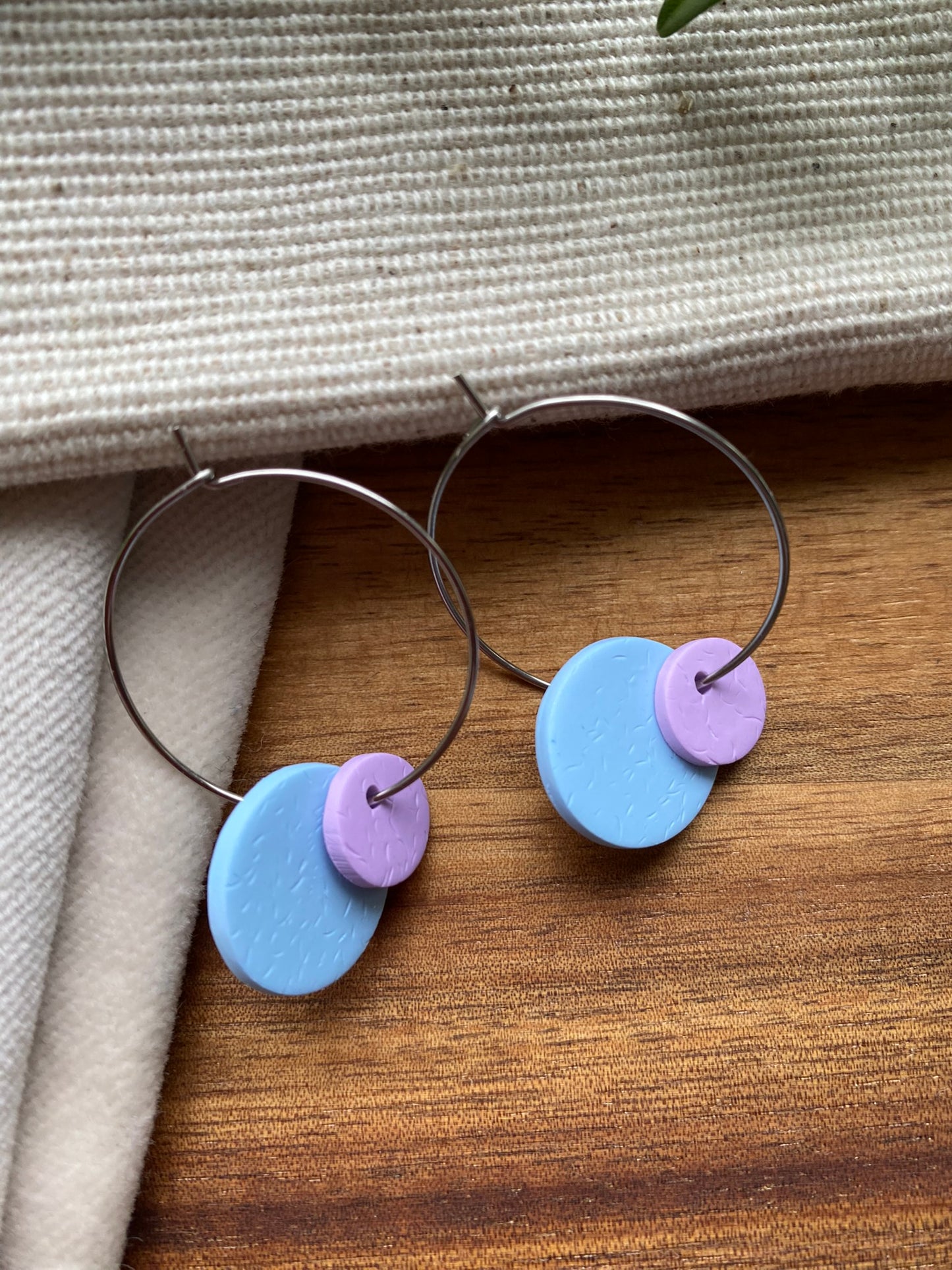 Hoops - double dots - pale blue and lilac on silver hoops