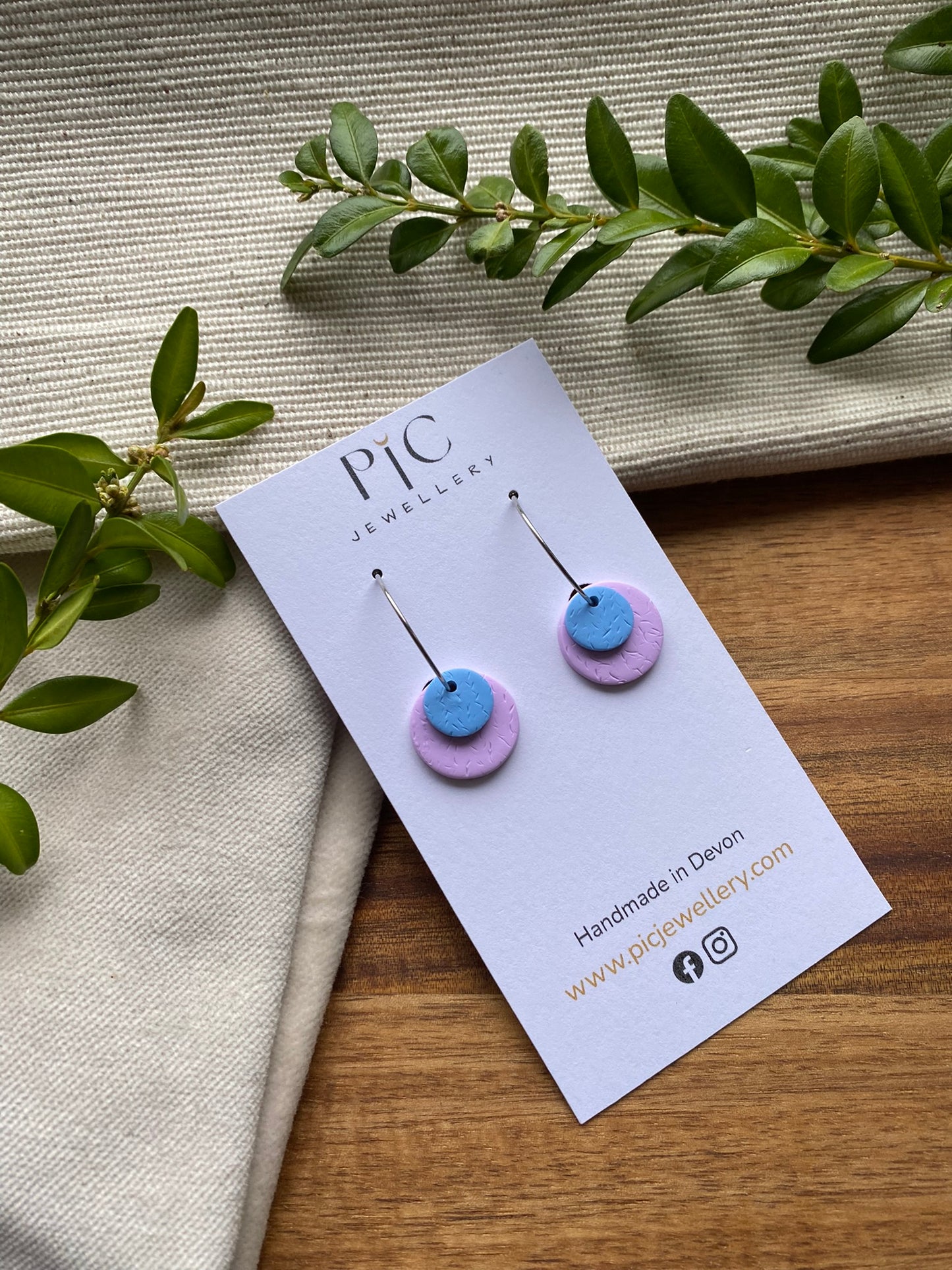 Hoops - double dots - lilac and pale blue on silver hoops