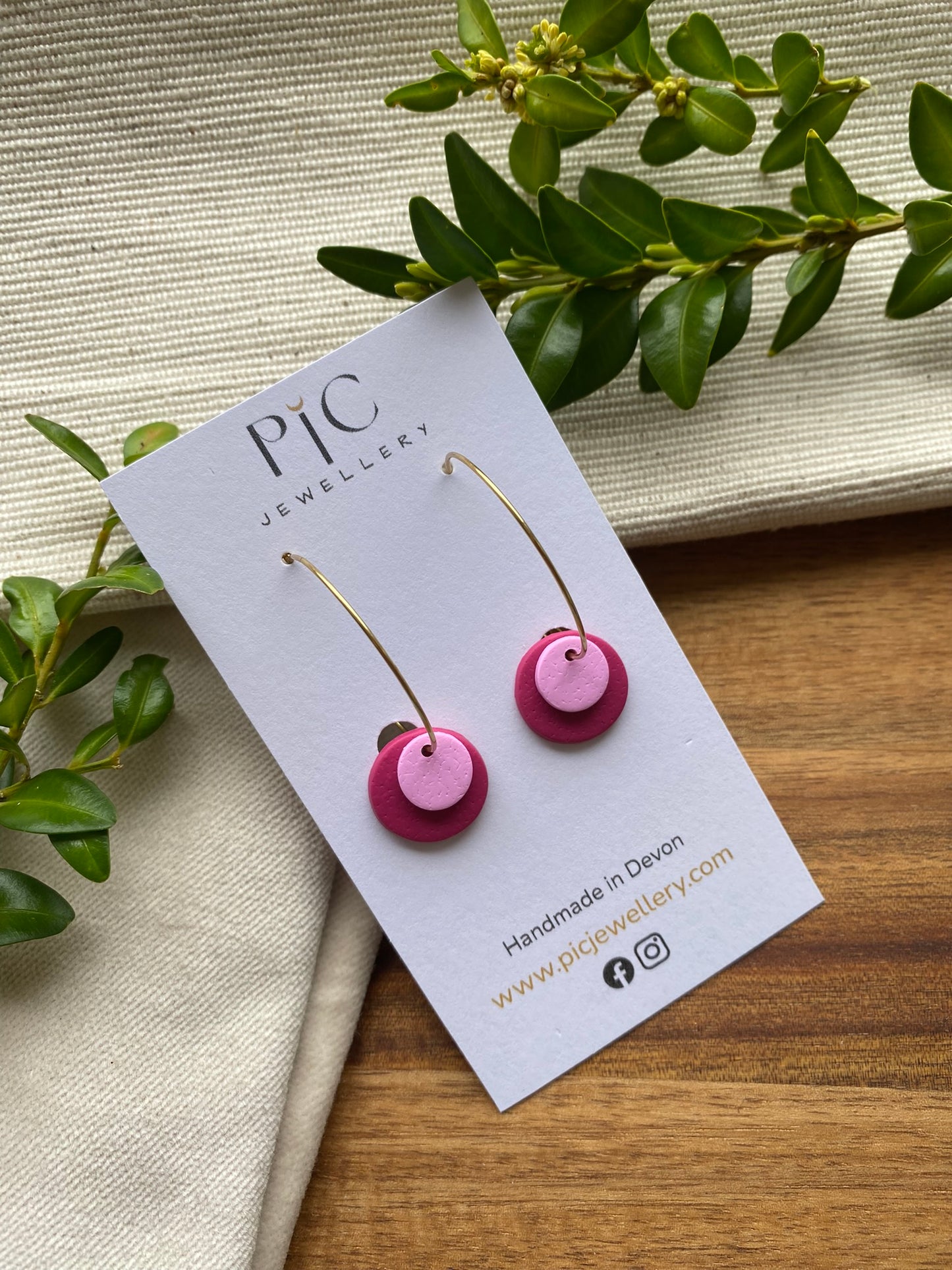 Hoops - double dots - pink tones on silver hoops