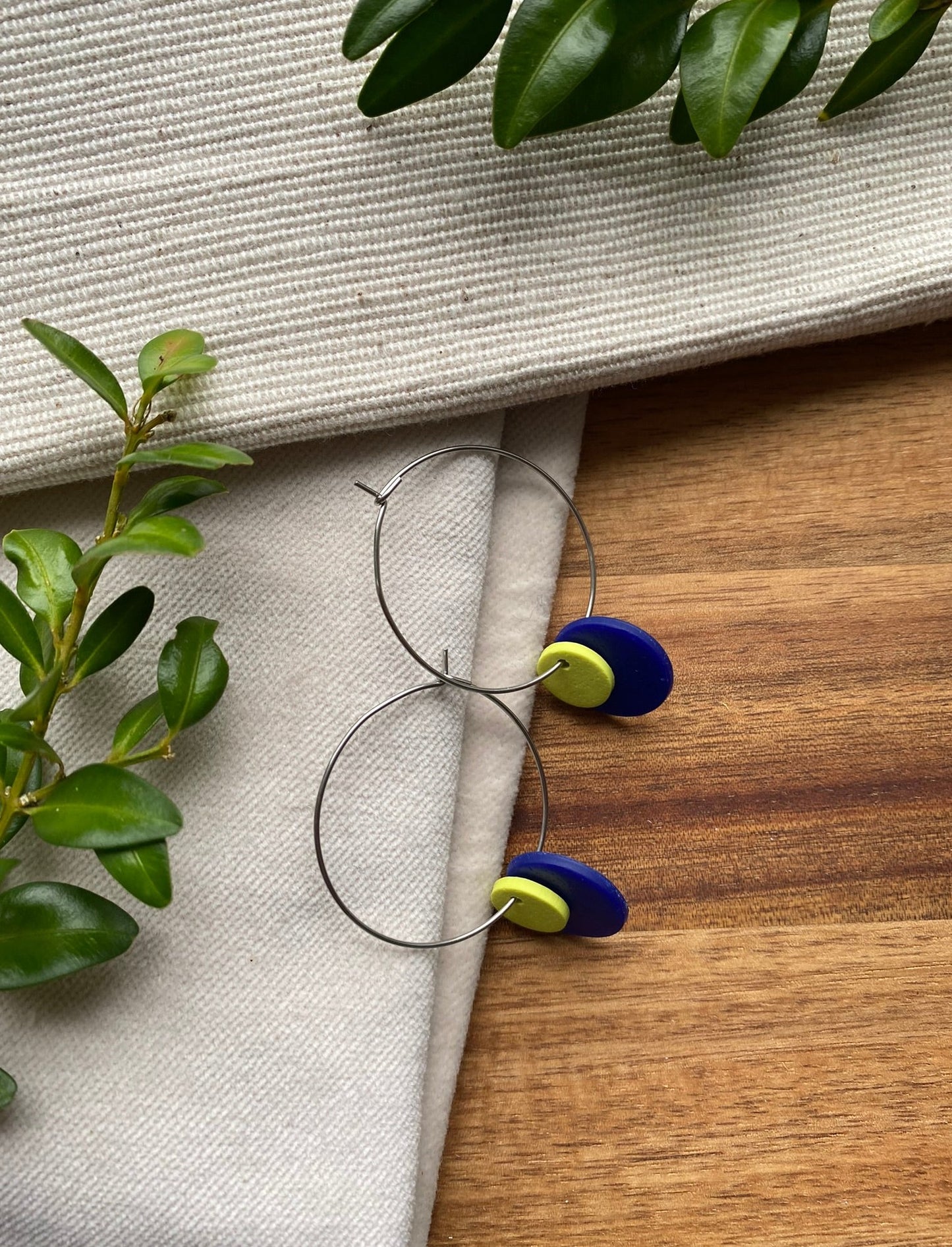 Hoops - double dots - lime and navy blue on silver hoops