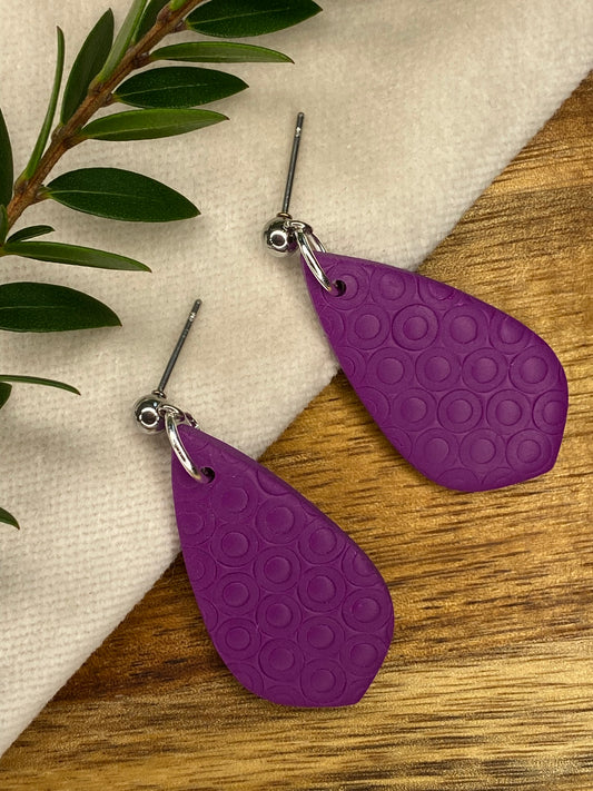 Medium dangles - tiny circle textured purple teardrops