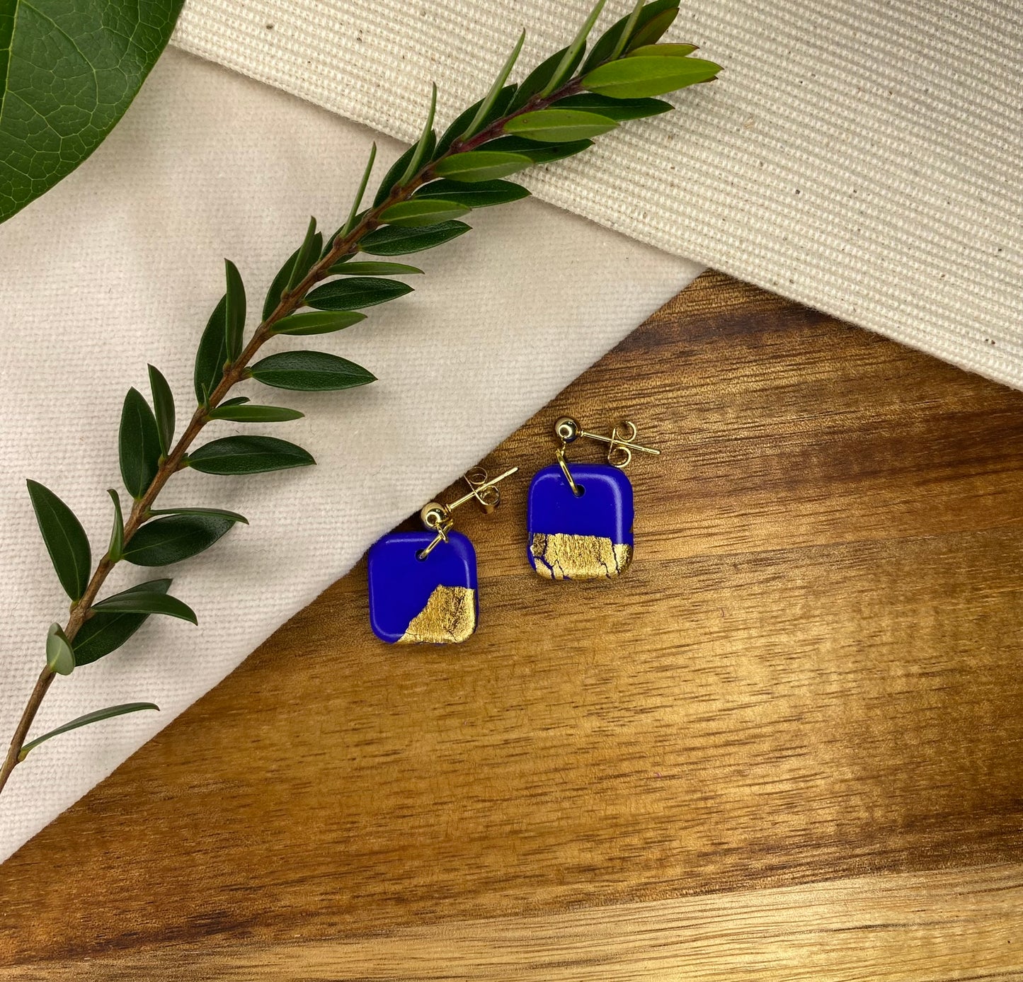 Dinky dangles - royal blue and gold squares