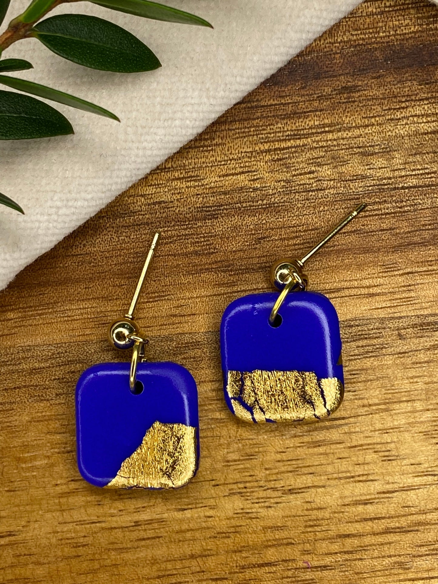 Dinky dangles - royal blue and gold squares