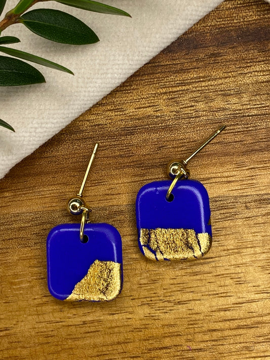 Dinky dangles - royal blue and gold squares