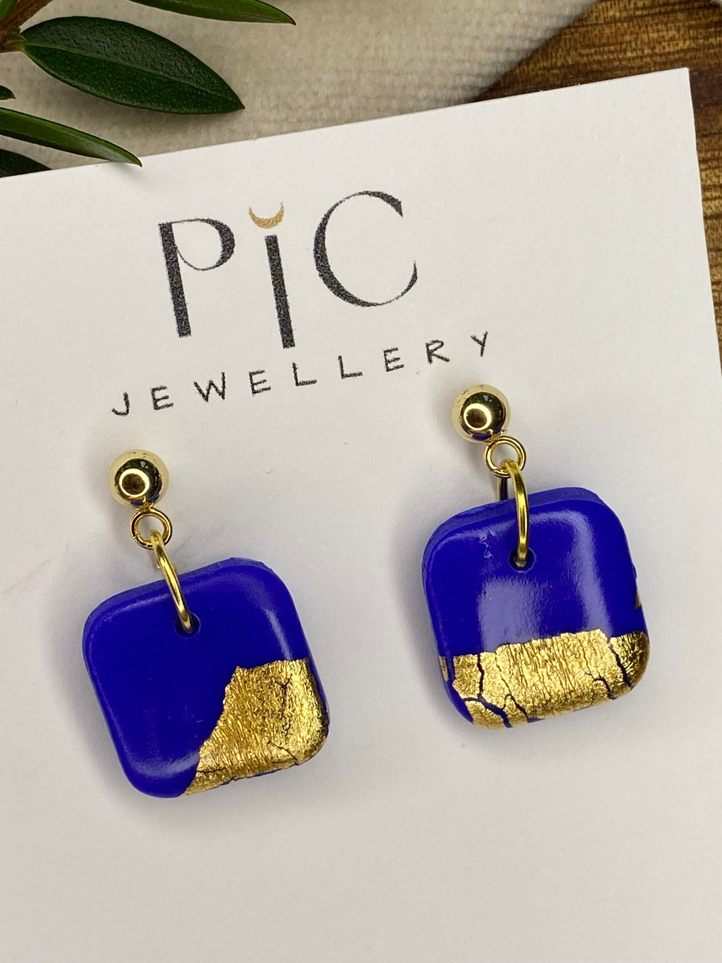 Dinky dangles - royal blue and gold squares