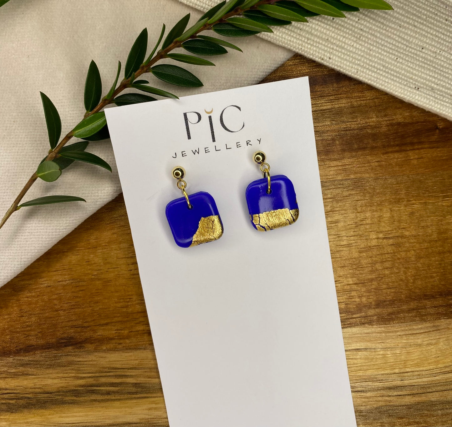 Dinky dangles - royal blue and gold squares