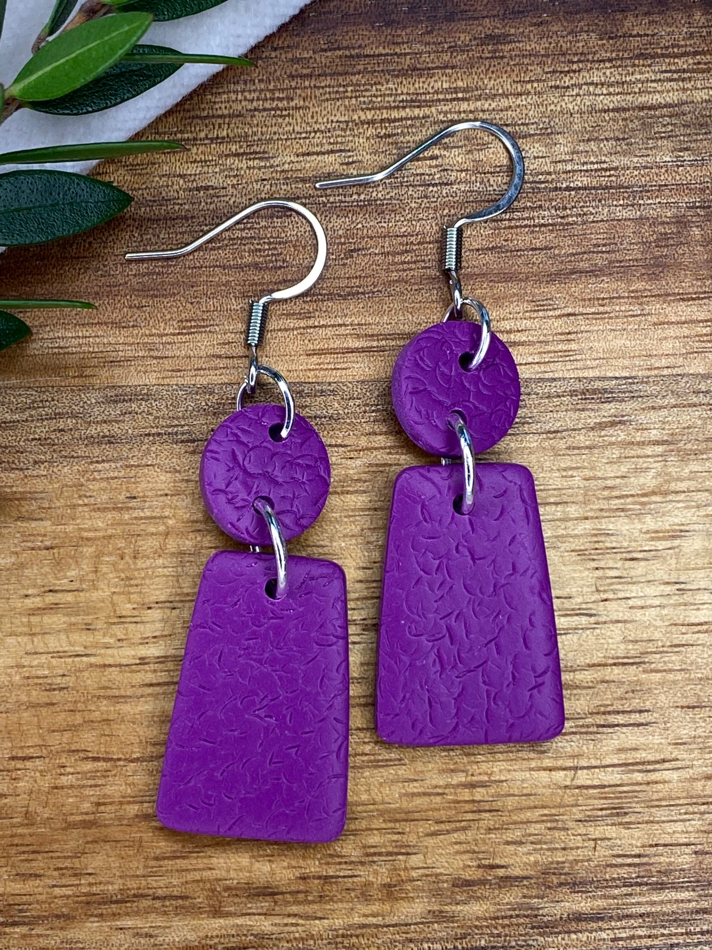 Medium dangles - textured purple circle and trapezium