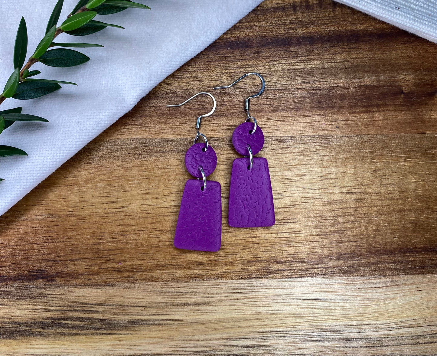 Medium dangles - textured purple circle and trapezium