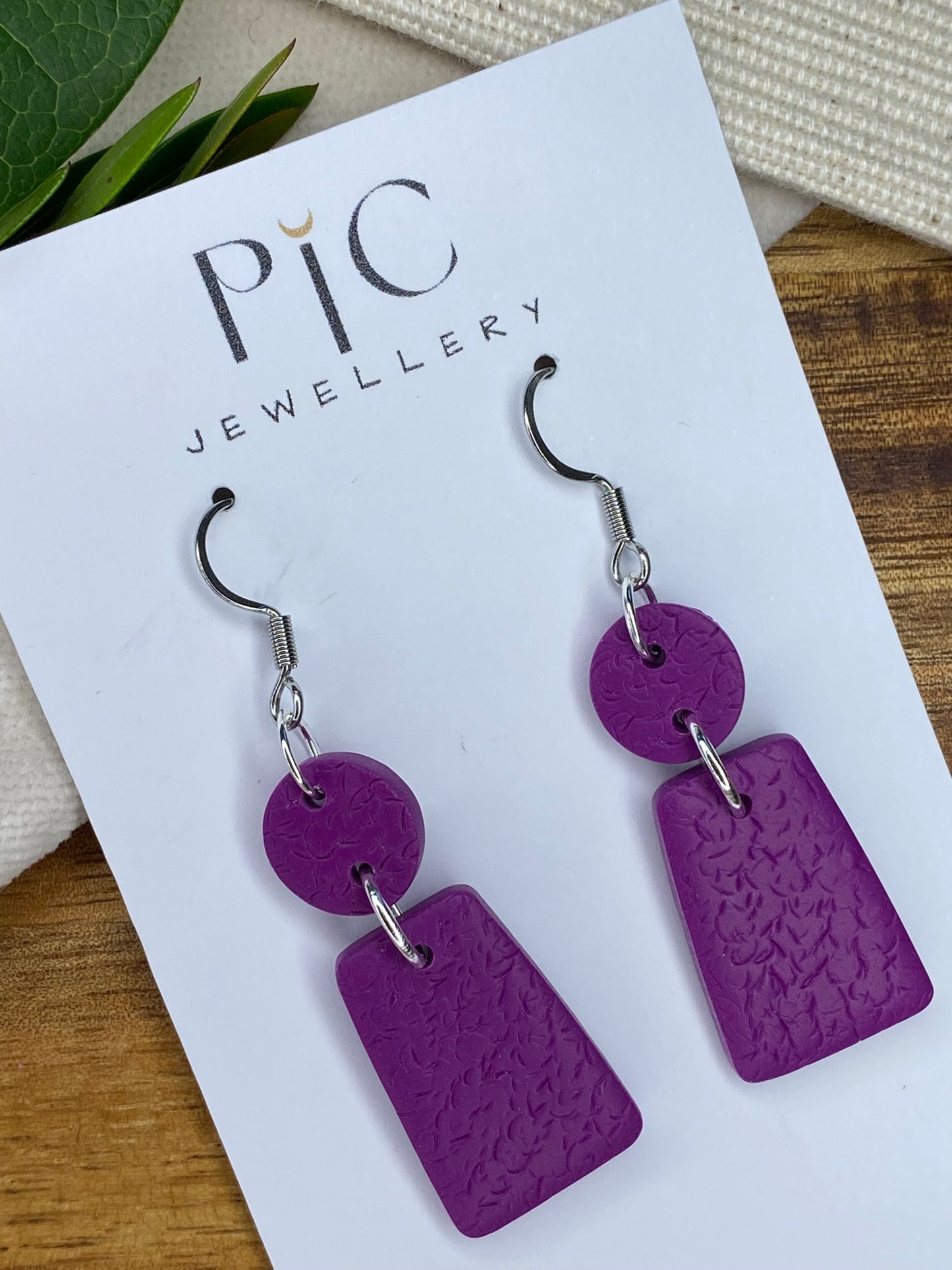 Medium dangles - textured purple circle and trapezium