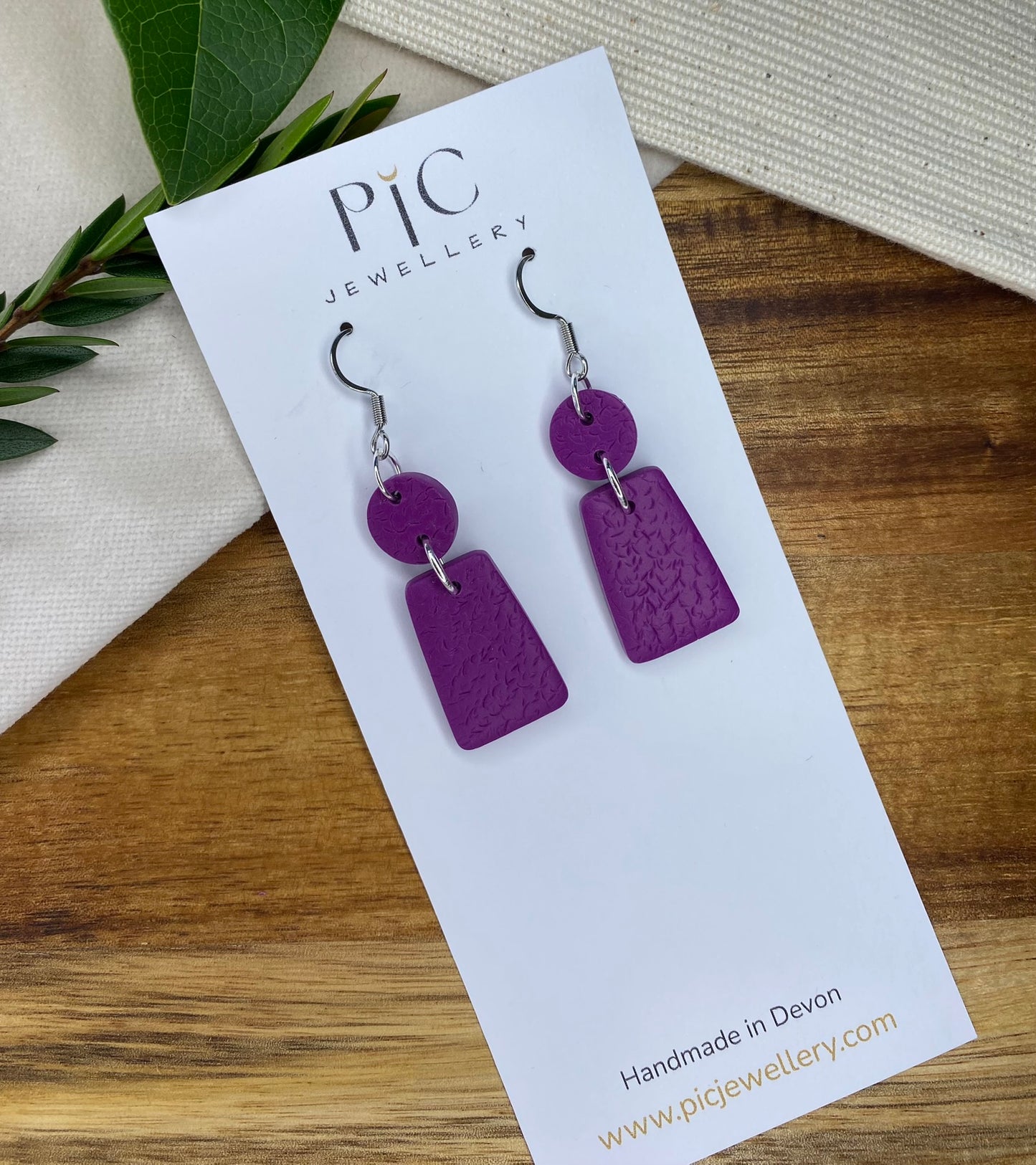 Medium dangles - textured purple circle and trapezium