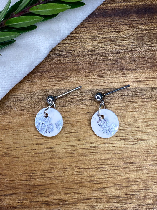 Dinky dangles - white and silver leaf circles