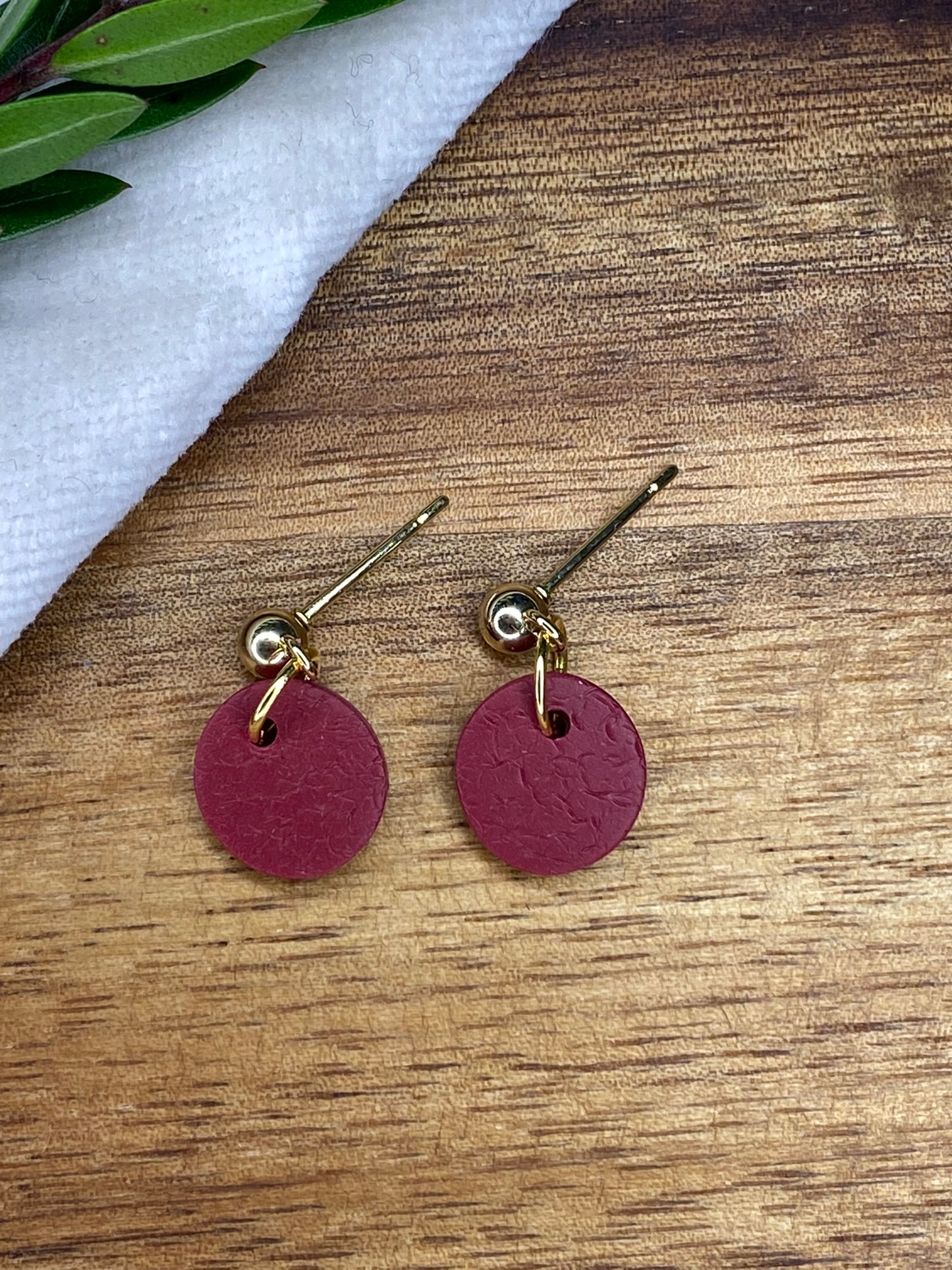 Dinky dangles - textured burgundy circles