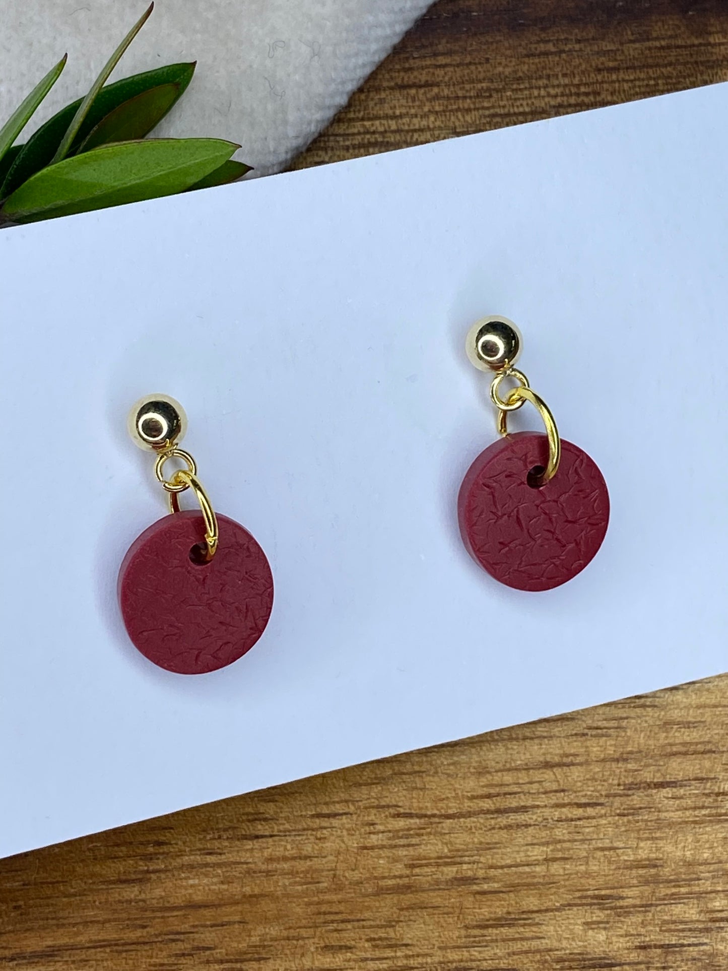 Dinky dangles - textured burgundy circles