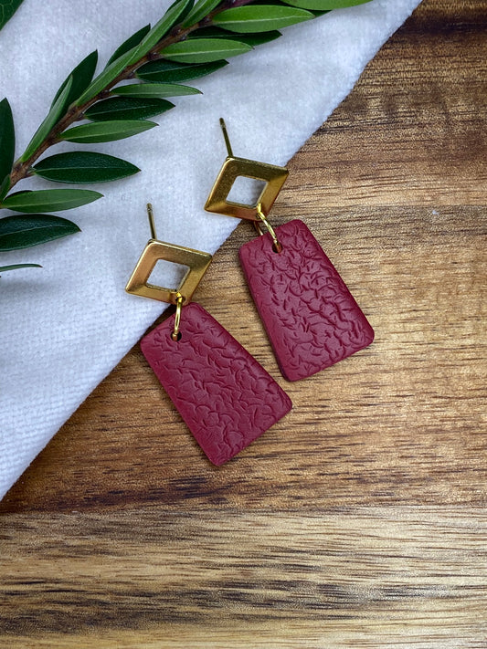 Medium dangles - textured burgundy trapezium