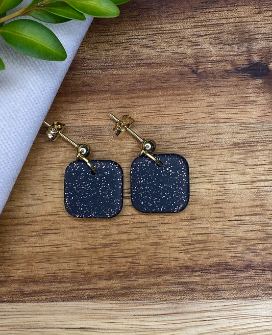 Dinky dangles - black with gold glitter squares