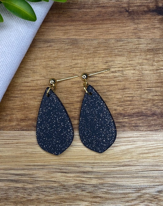 Medium dangles - black with gold glitter teardrops