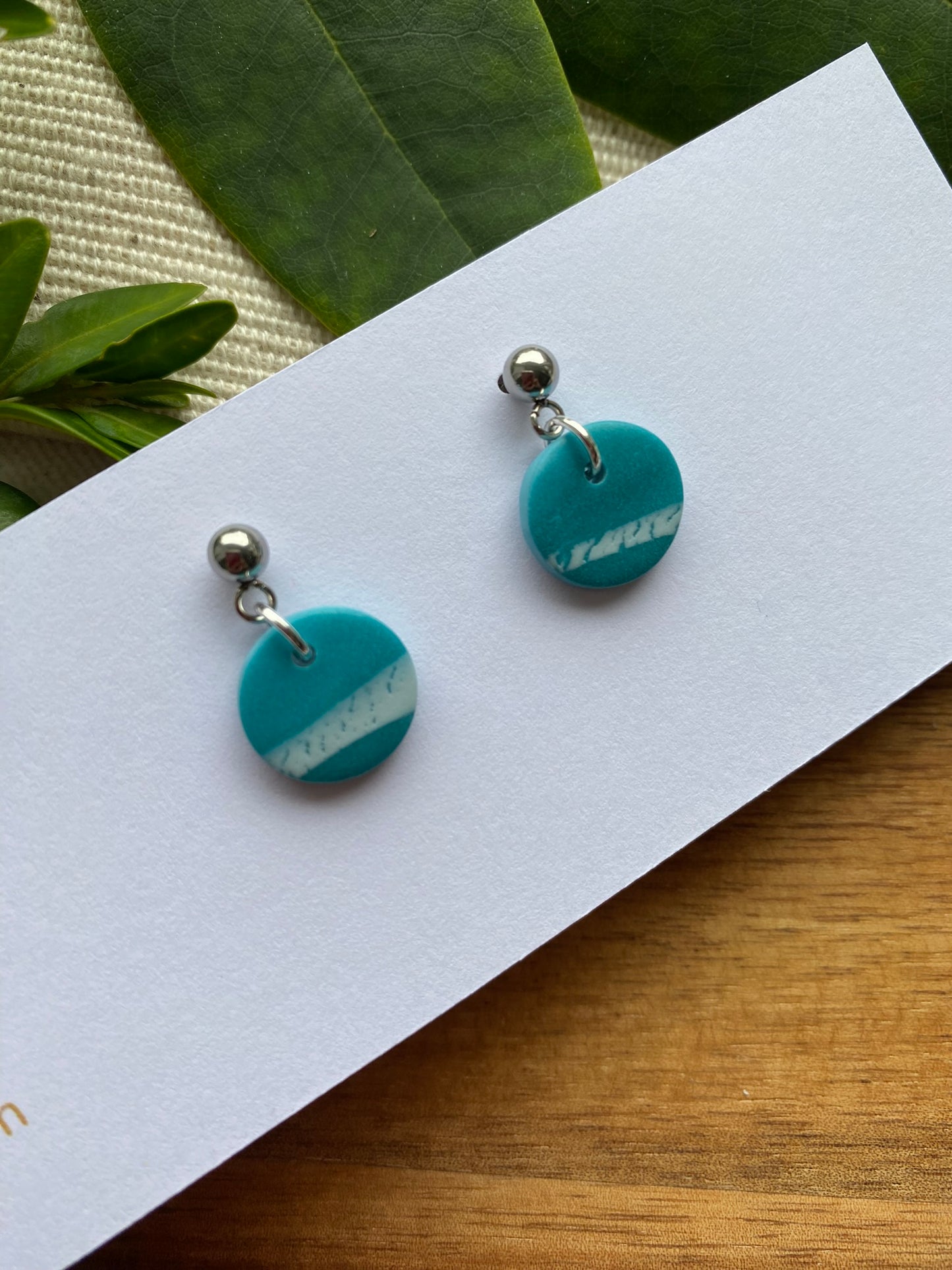 Dinky dangles - teal and white circles