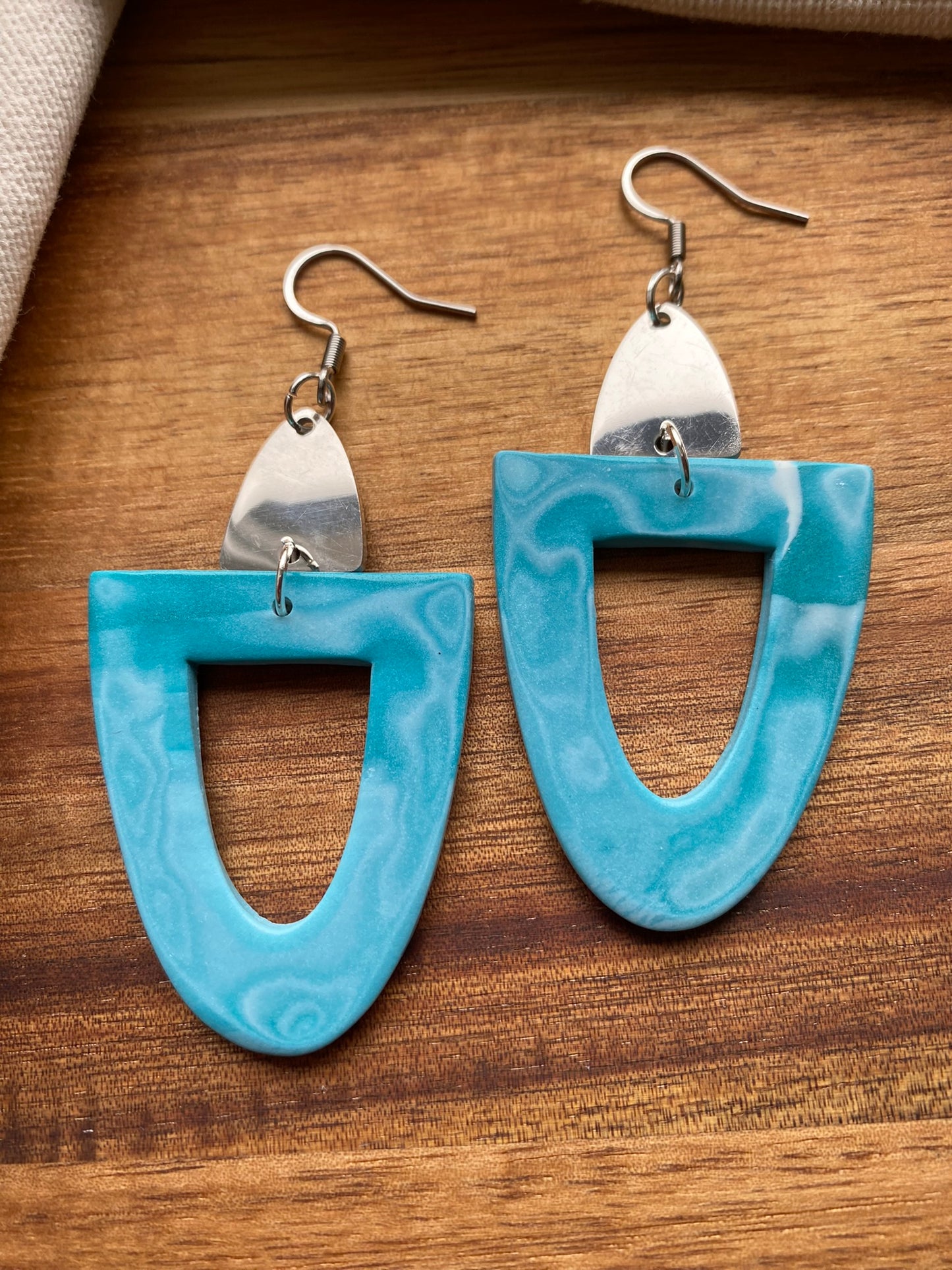 Statement dangles - teal arches with stainless steel metal arch