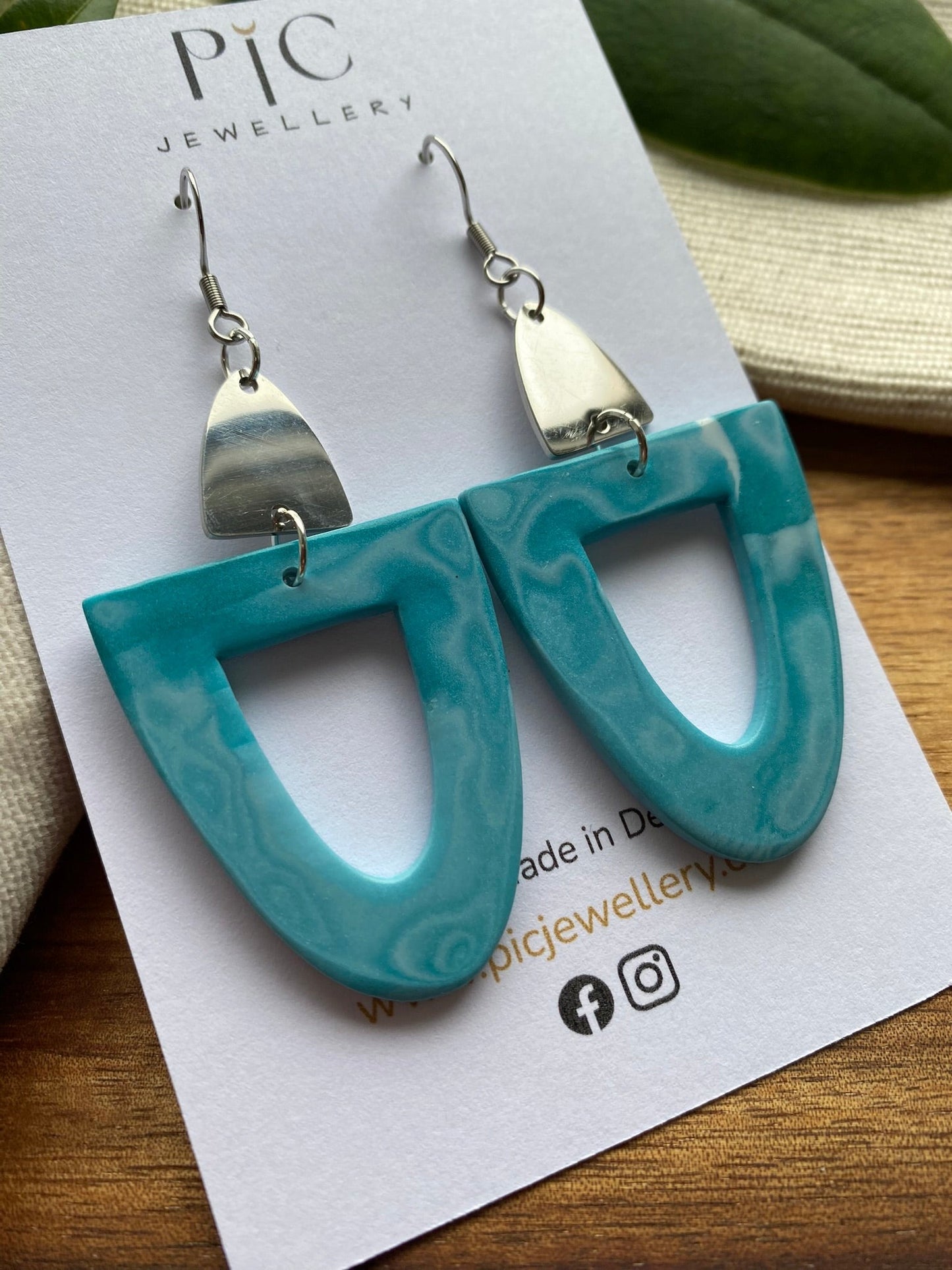 Statement dangles - teal arches with stainless steel metal arch