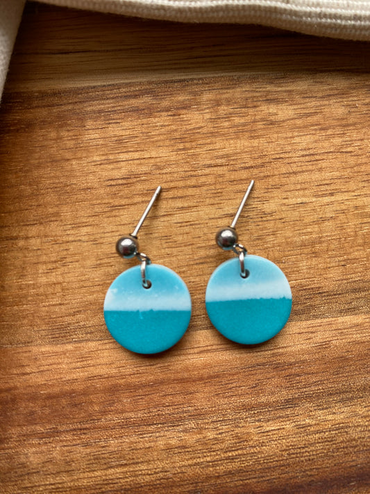 Dinky dangles - teal and white sea and sky circles