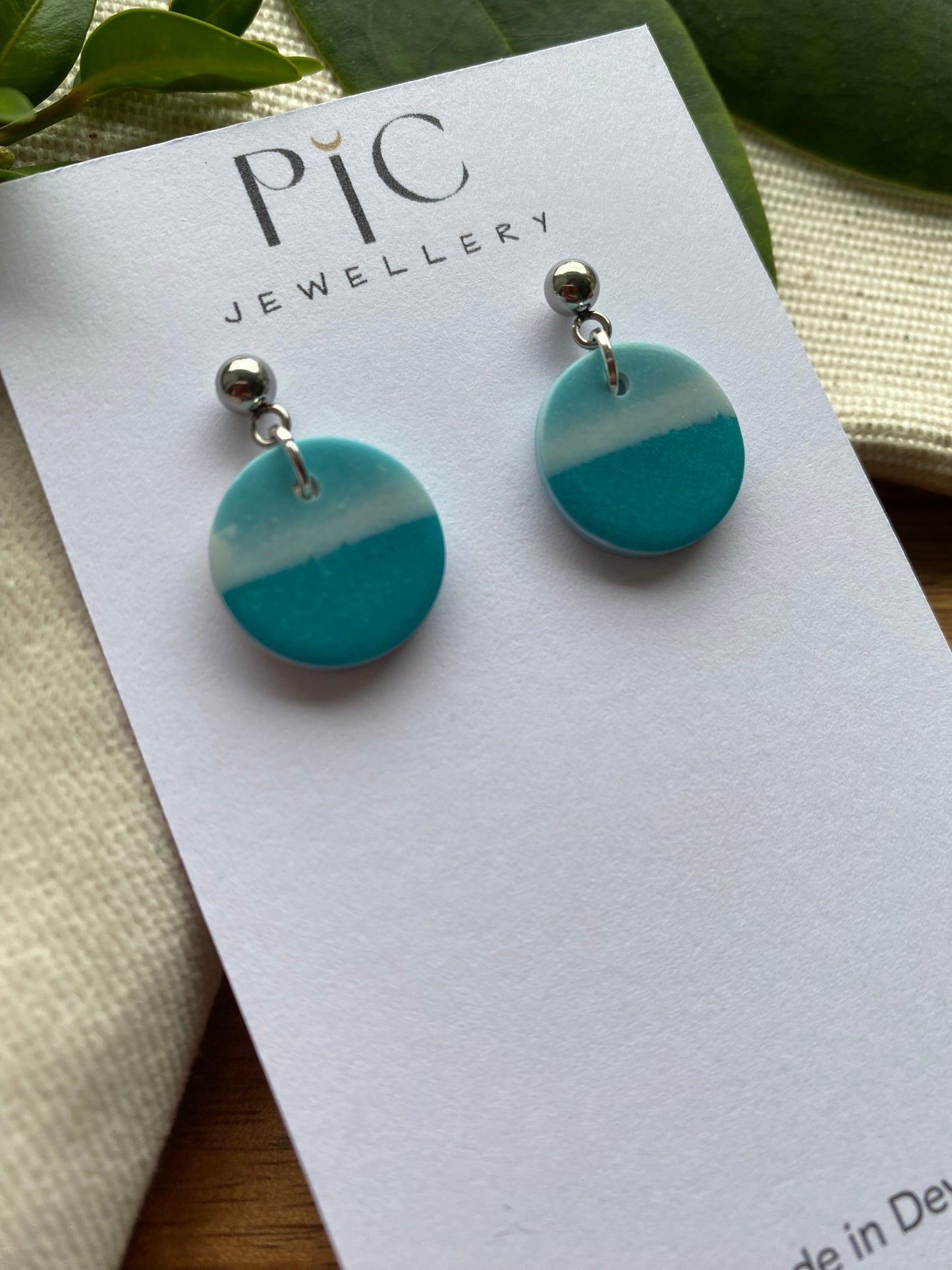 Dinky dangles - teal and white sea and sky circles