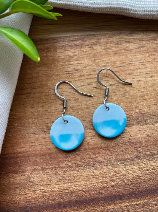 Dinky dangles - polished teal and white sea and sky circles