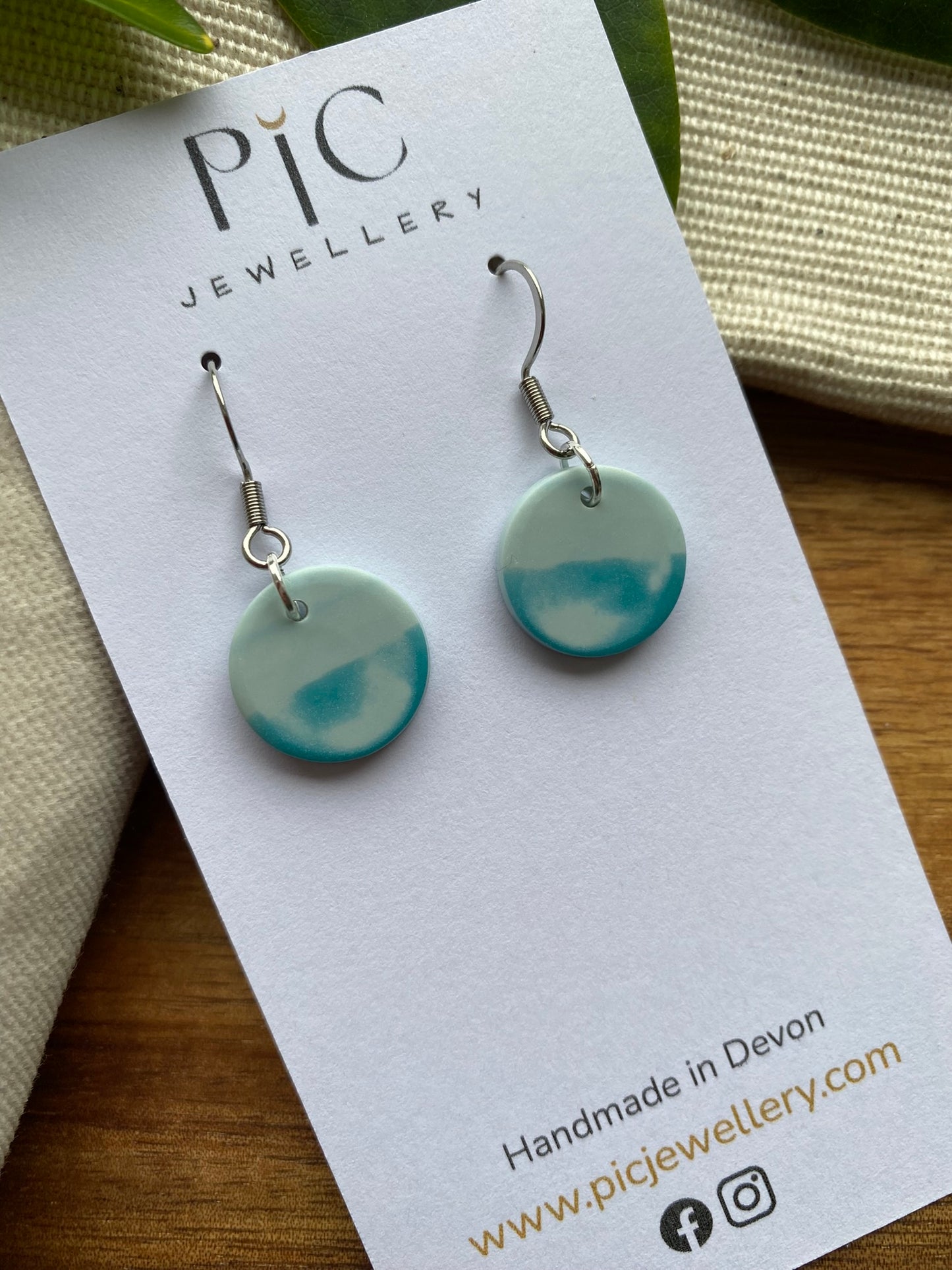 Dinky dangles - polished teal and white sea and sky circles