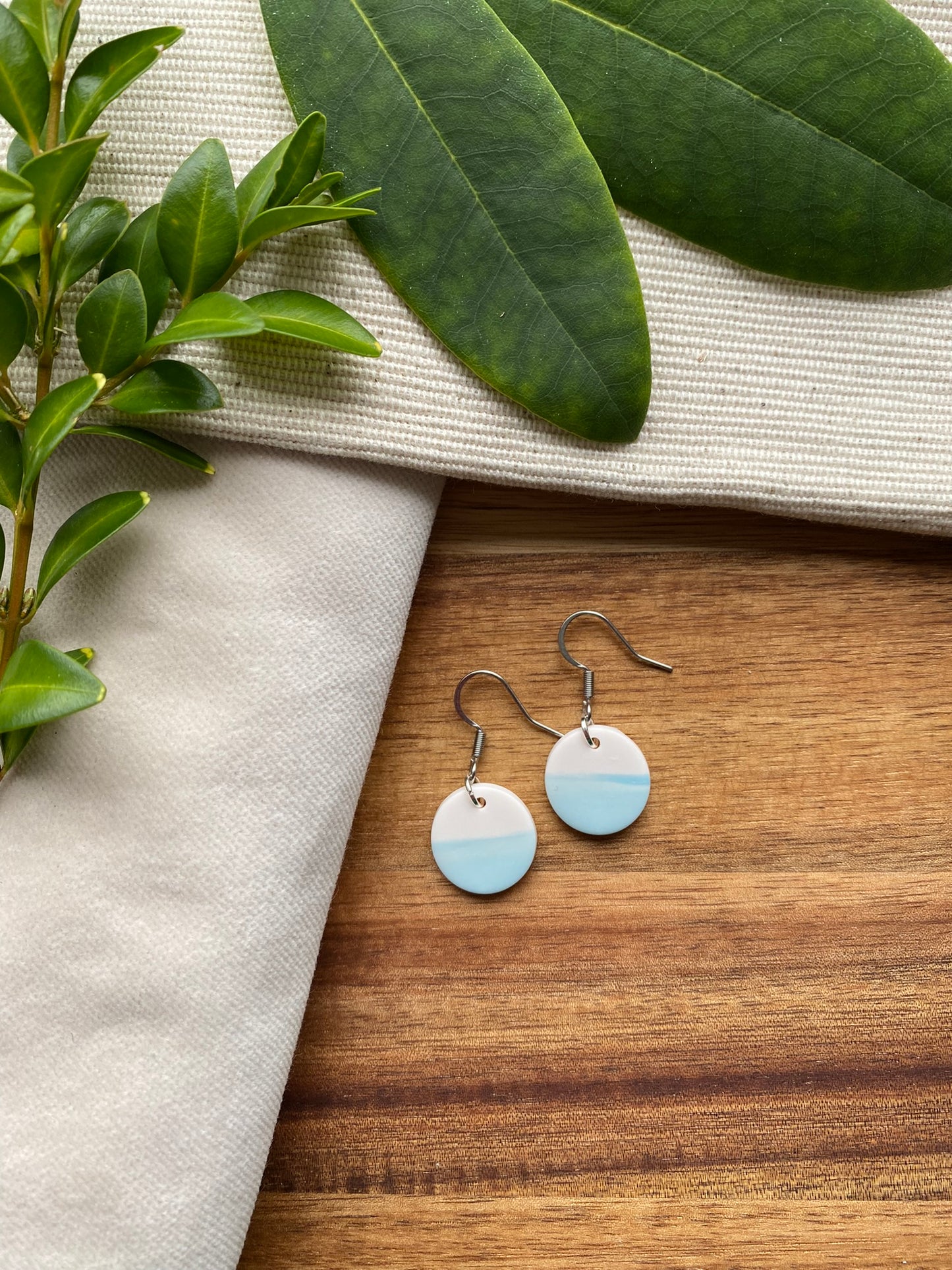 Dinky dangles - pale blue and white sea and sky circles