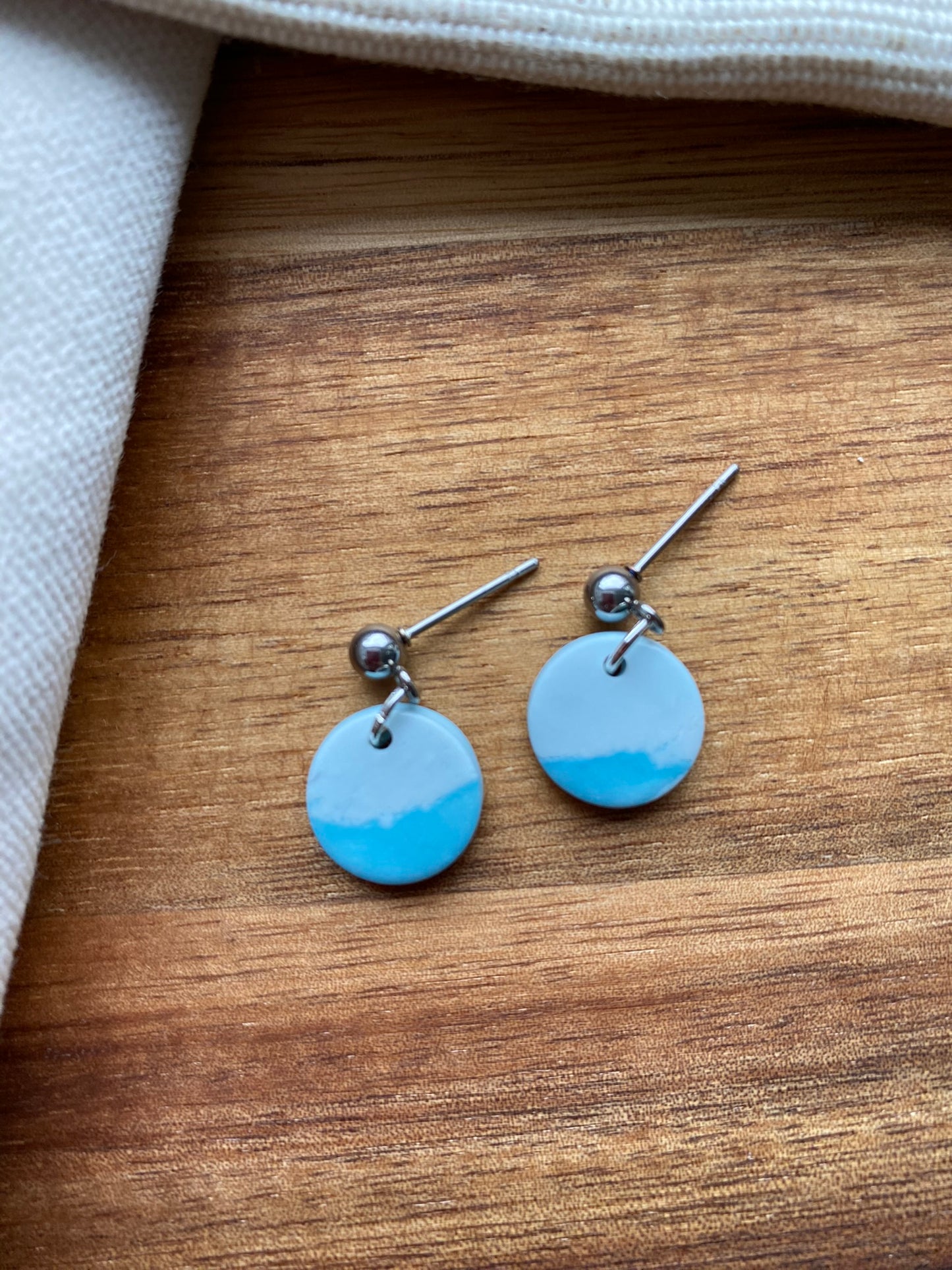 Dinky dangles - teal and white sea and sky circles