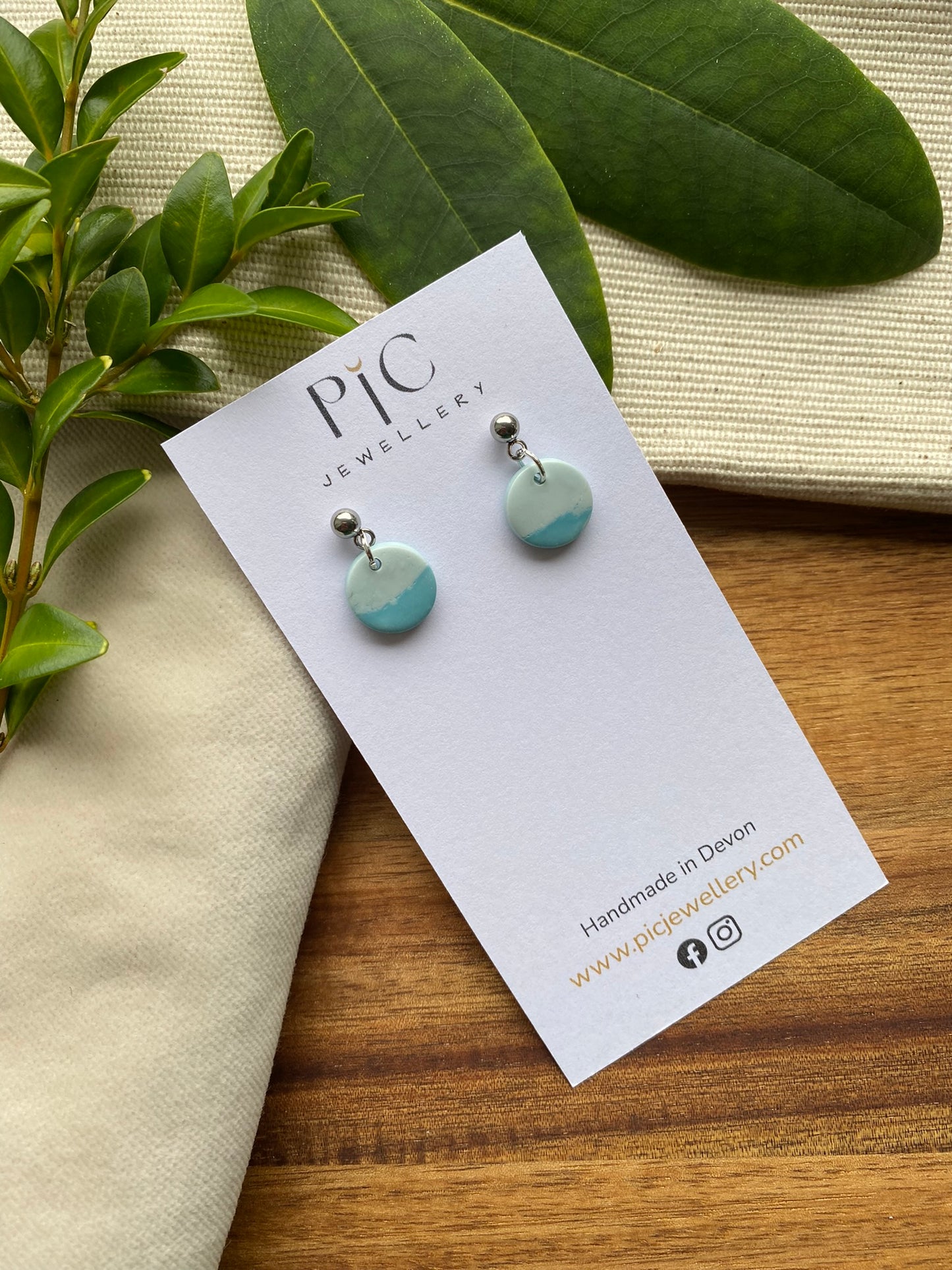 Dinky dangles - teal and white sea and sky circles