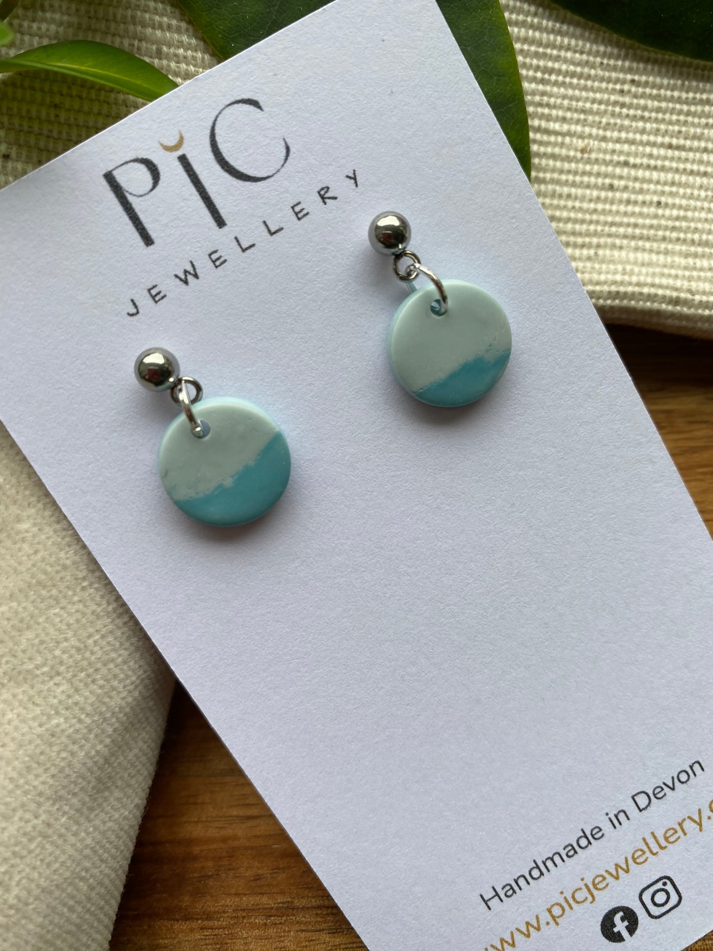 Dinky dangles - teal and white sea and sky circles