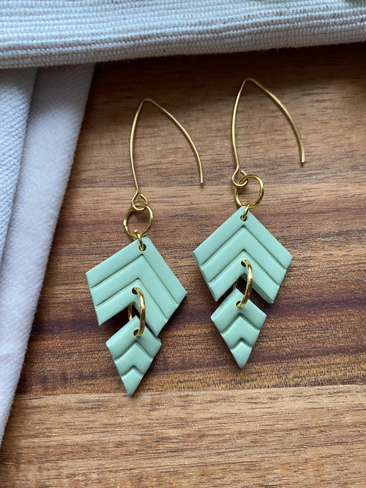 Statement dangles - mint green chevron embossed split kite